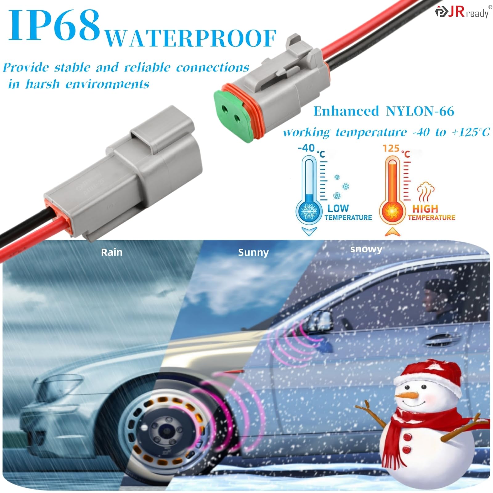 JRready DW5011 Deutsch Connector Kit - 2/3/4/6 Pin DT Connectors with 16# Solid Contacts (16-20 AWG) | Includes Deutsch Crimp Tool & Pin Removal Tool | Waterproof Automotive Electrical Connectors for Car, Truck, Marine & Off-Road Vehicle Wiring