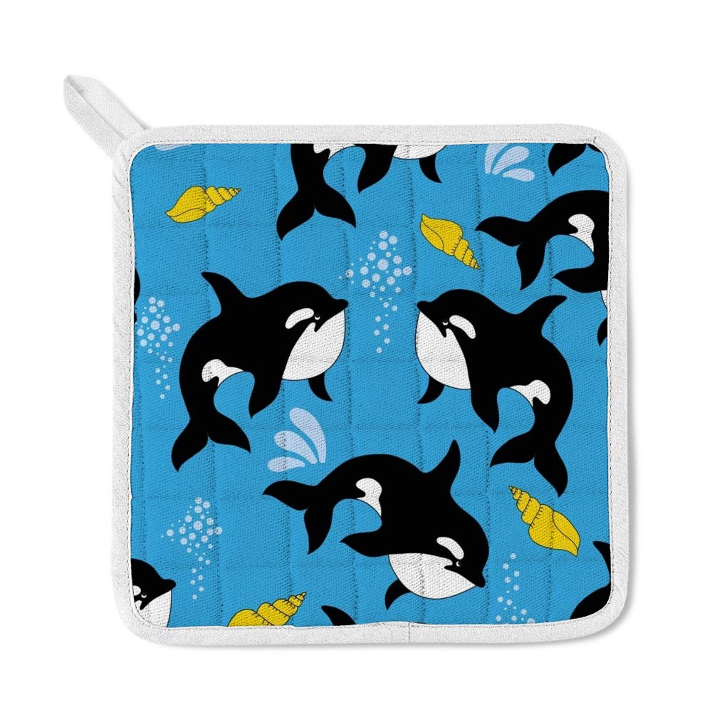 Cute Ocean Sea Dolphin Apron with Glove Oven Mitt Pot Holder Set - Kitchen Cooking Baking BBQ Accessories for Women & Men