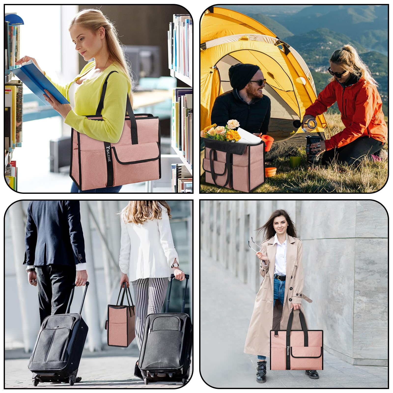 BALEINE Large Foldable Tote Bag with Reinforced Bottom & Pockets - Perfect for Nurses, Travel & Work