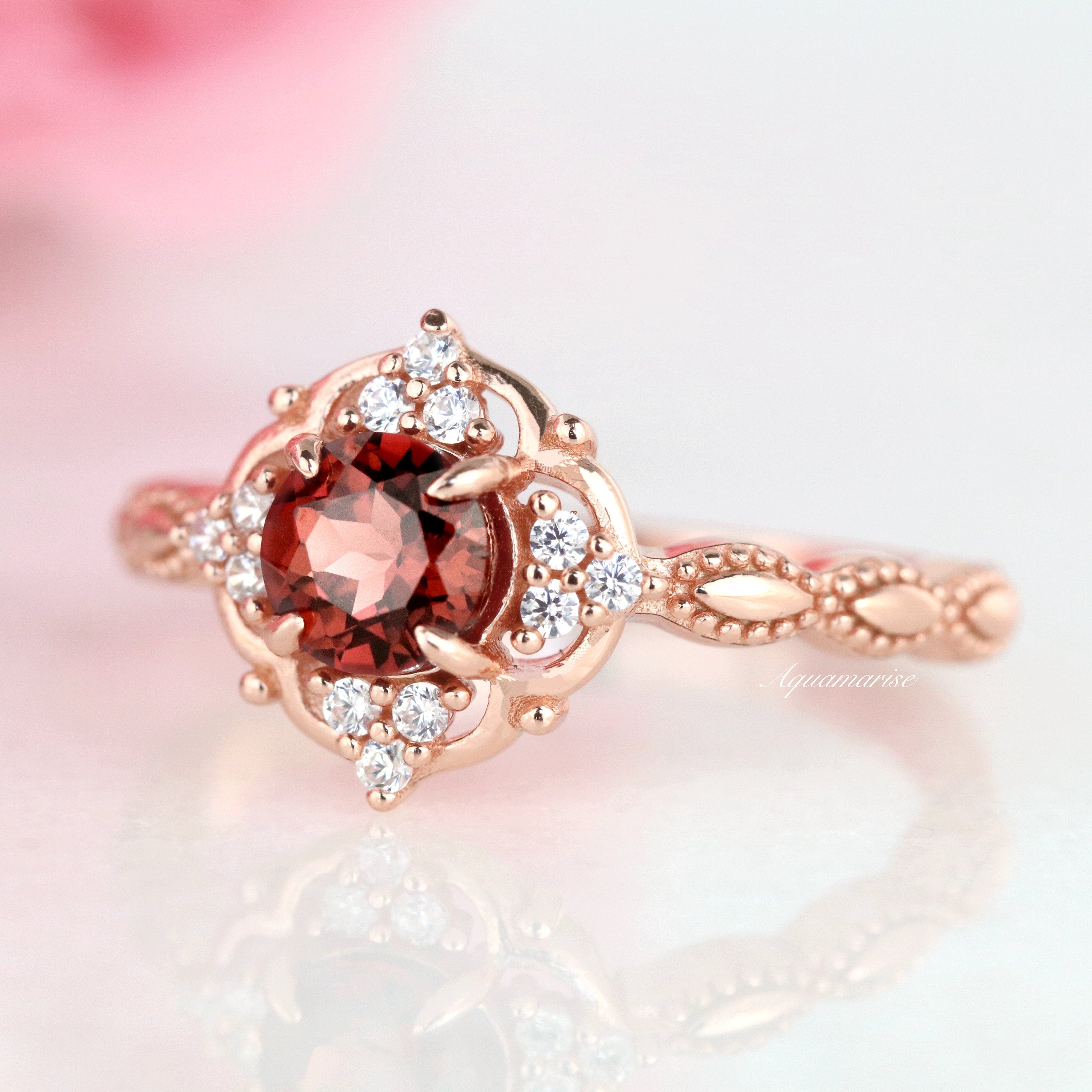 Claire Garnet Ring 14K Rose Gold Vermeil - Elegant Birthstone Jewelry for Women, Perfect for Valentine's Day, Anniversary & Special Occasions