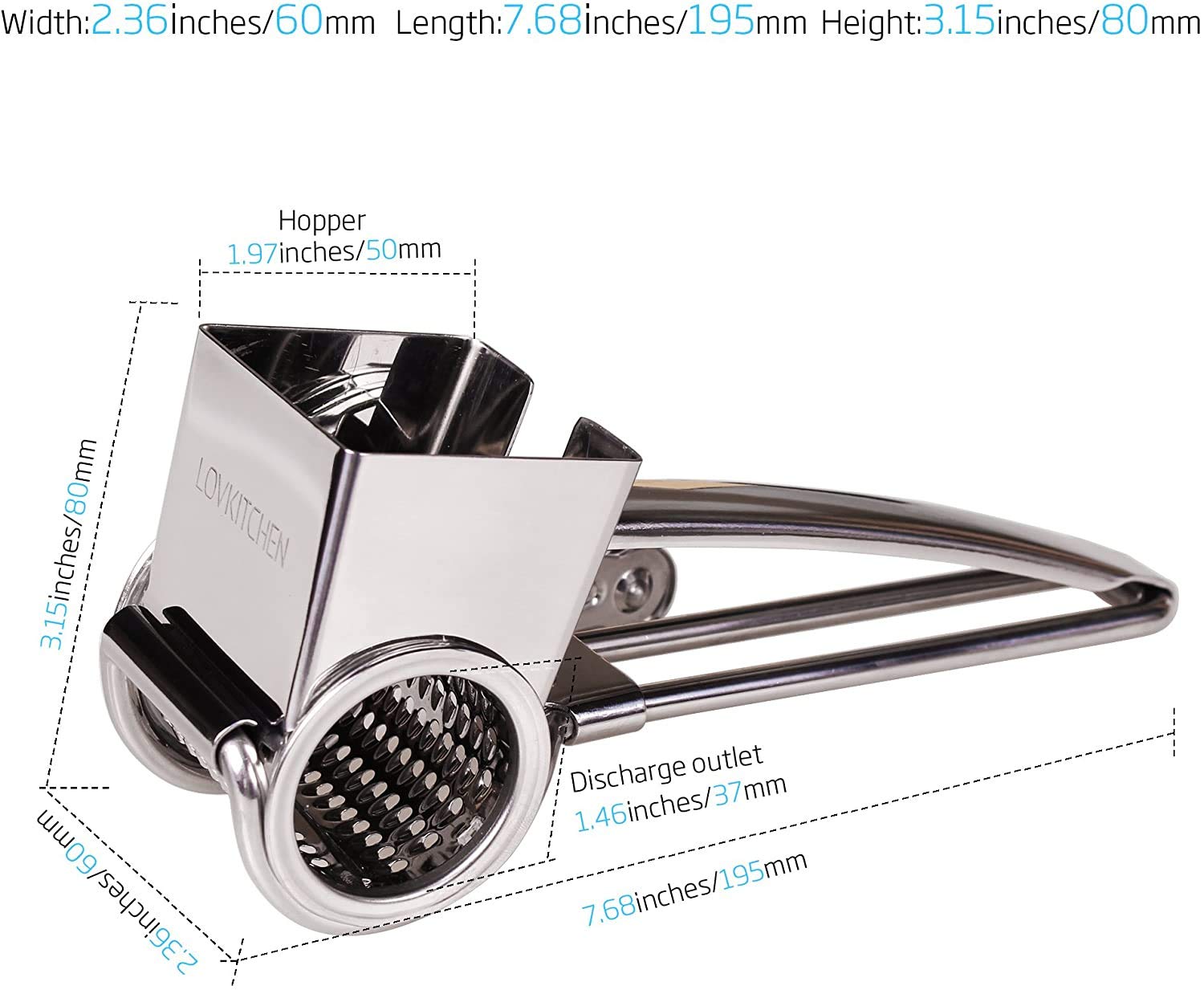QJHP Rotary Cheese Grater & Vegetable Shredder - Stainless Steel Multi-Function Cutter Slicer for Cheese, Carrots, Potatoes - Perfect for Kitchen, Salad Prep & Cooking