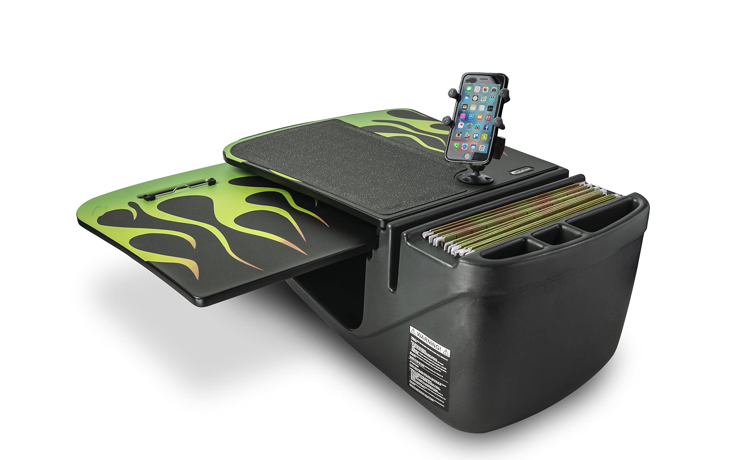 AutoExec AUE10153 GripMaster Car Desk Organizer - Candy Apple Green Flames Design with Phone Mount | Perfect for Office, Home & Vehicle Use | Keep Essentials Handy While Driving or Working