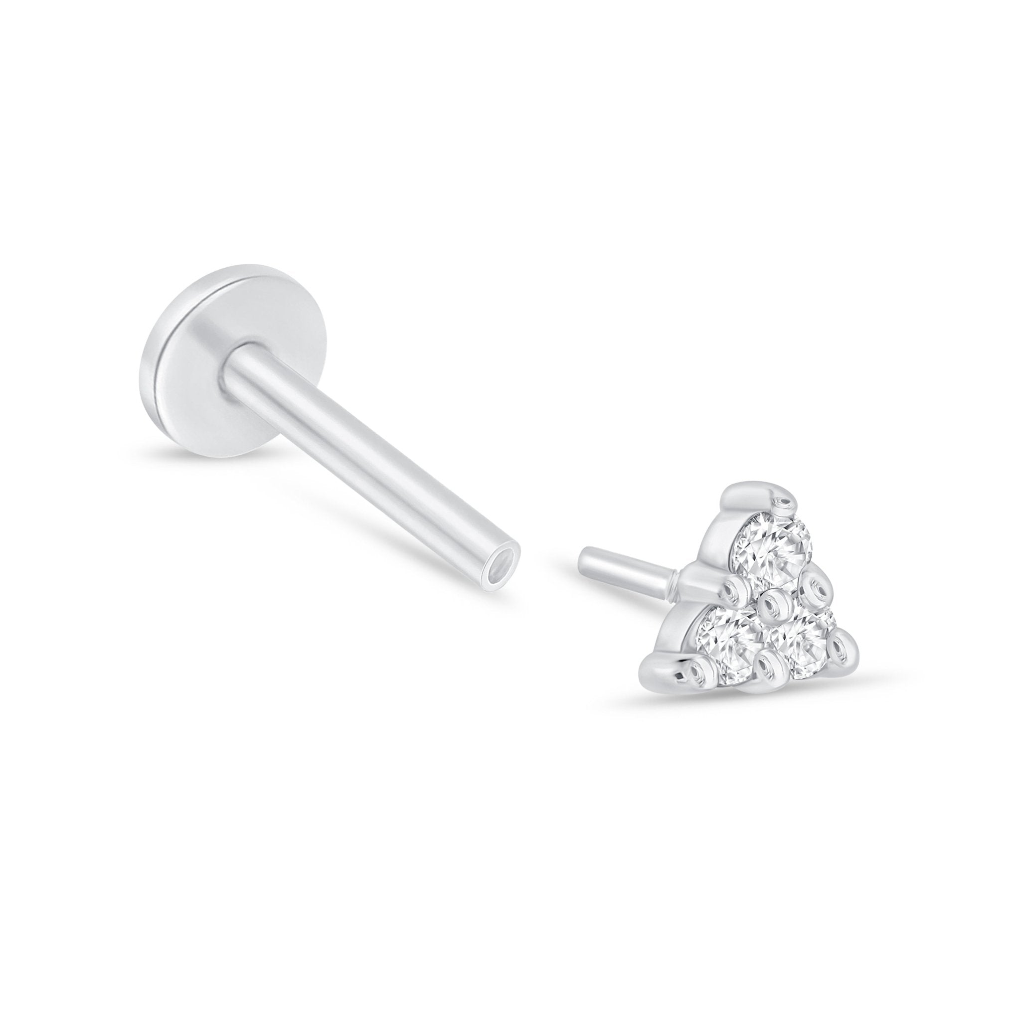14K White Gold Small Diamond Trinity Flat Back Stud Earrings for Women - Perfect for Everyday Wear, Parties & Special Occasions