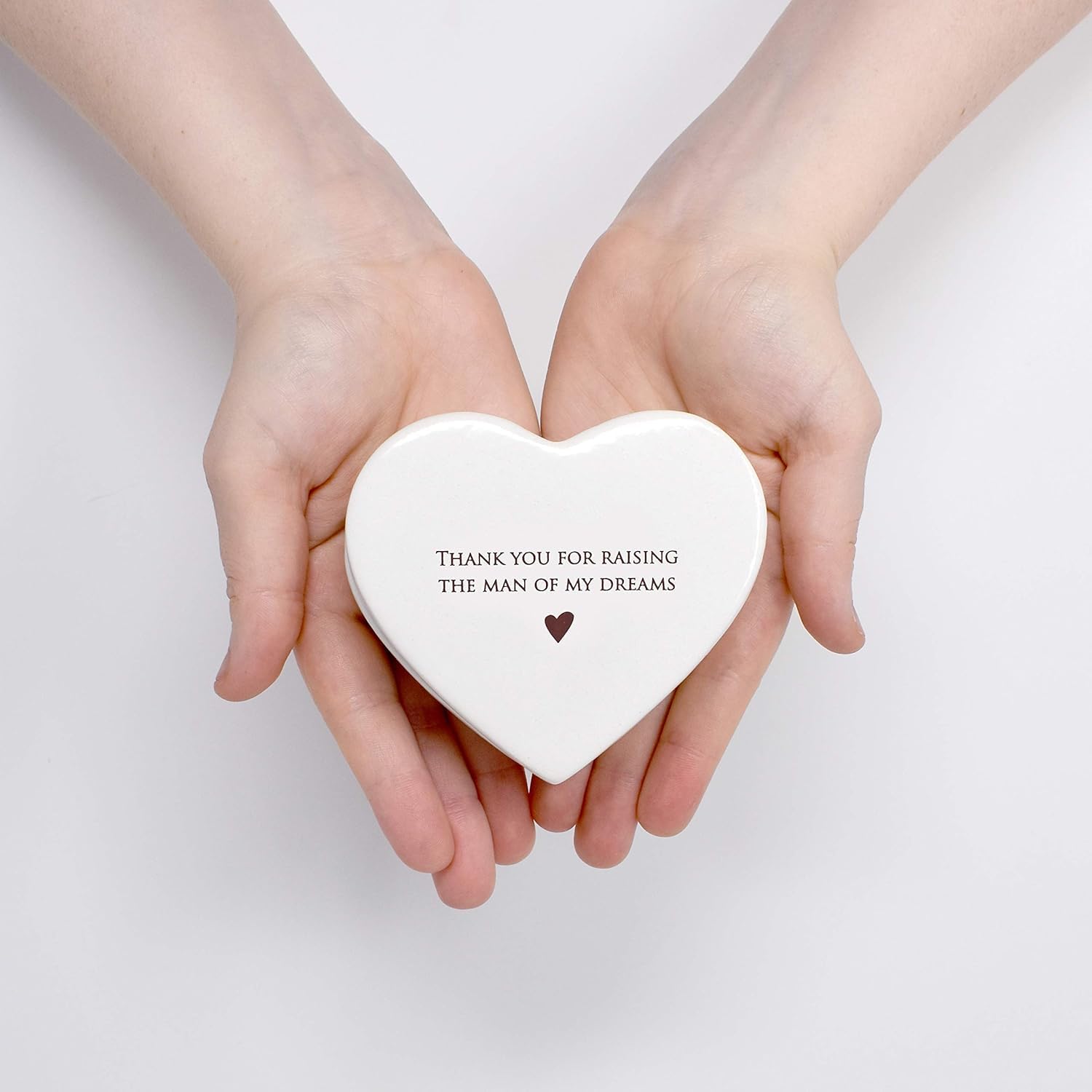 Ceramic Heart Keepsake Jewelry Box with Lid - Thoughtful Mother of the Groom Gift, Mother's Day Present for Mother-in-Law - Perfect for Storing Rings, Necklaces & Precious Memories - 'Thank You for Raising the Man of My Dreams' Engraved Gift
