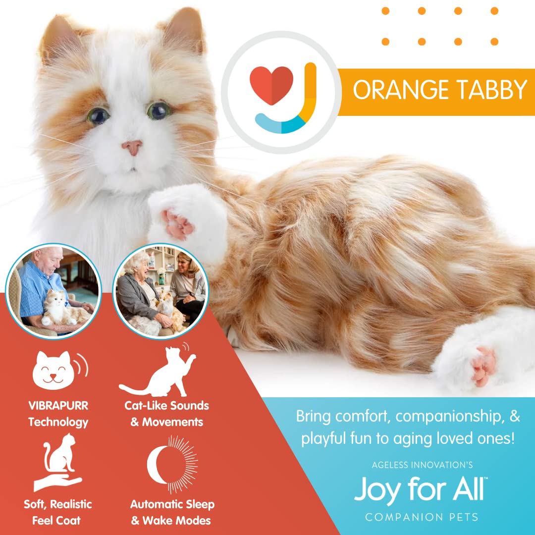 JOY FOR ALL Companion Pet for Seniors - Realistic Animatronic Therapy Cat with Soft Fur & Purring Sounds - Alzheimer's & Dementia Comfort Toy - Orange Tabby - Perfect for Elderly Care, Loneliness Relief & Emotional Support