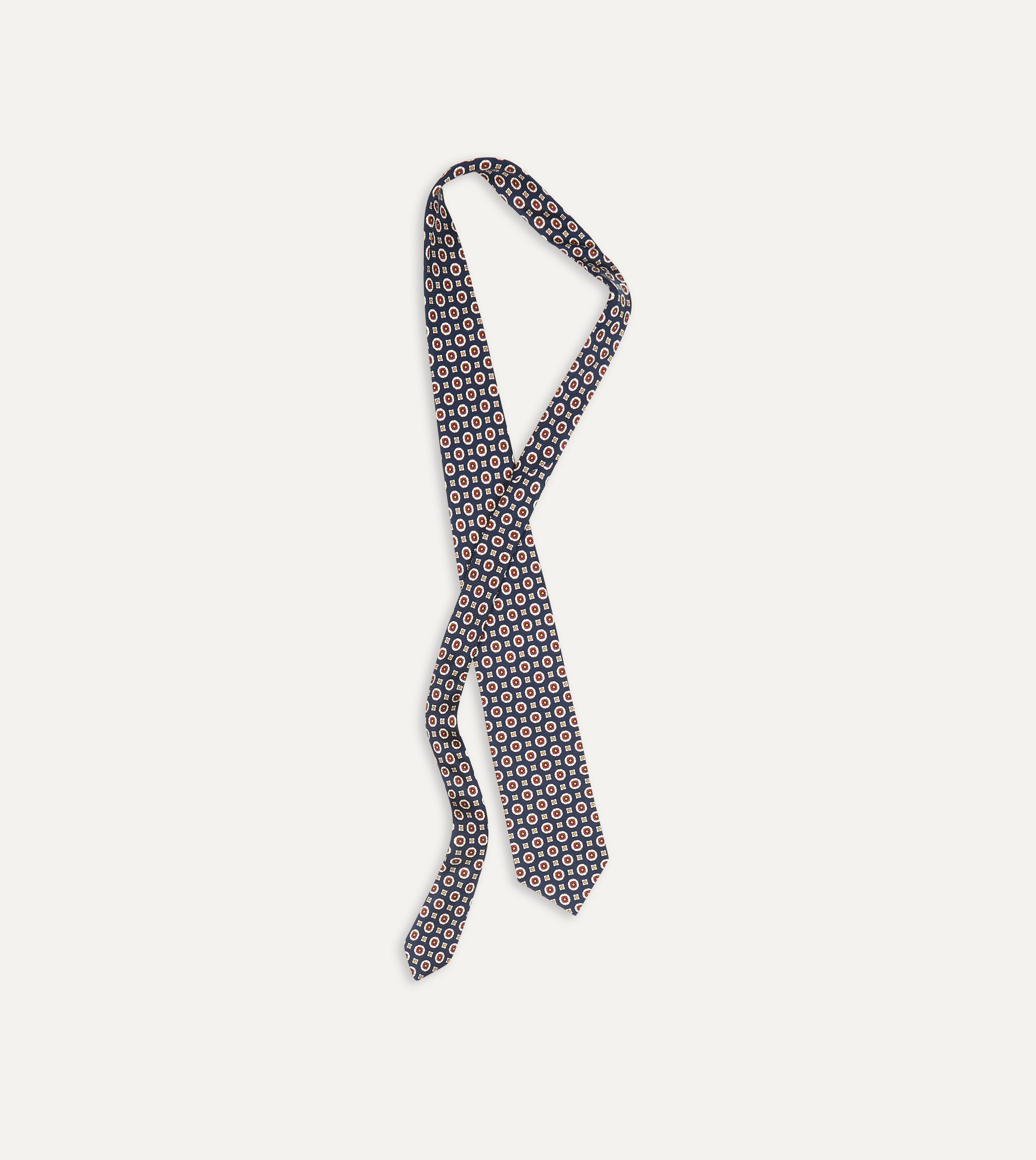 Navy and Red Geometric Medallion Print Silk Foulard Tie for Men - Elegant Necktie for Business, Weddings & Formal Occasions