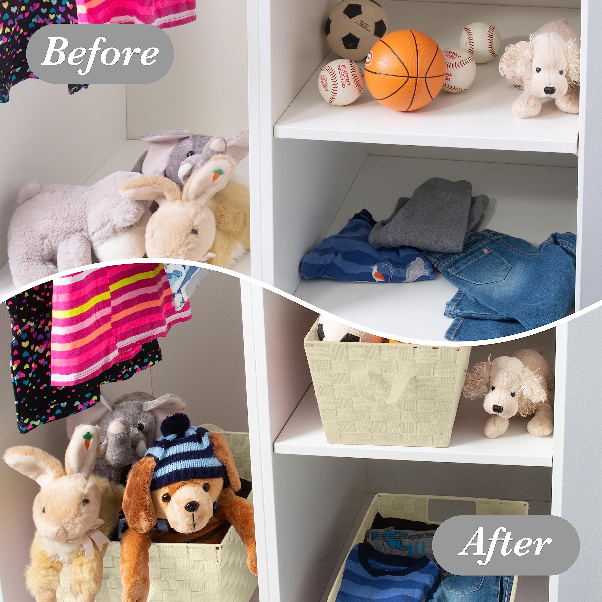 Medium Woven Tote Basket with Handles - Storage Organizer for Bedroom, Bathroom & Nursery