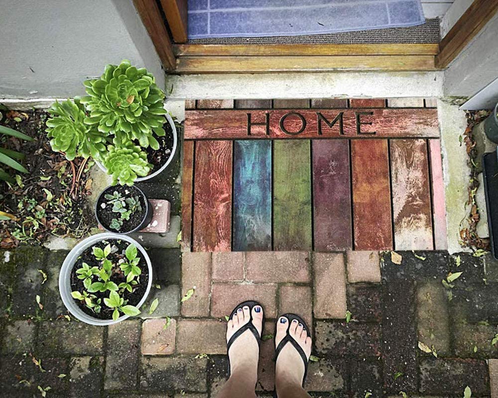 Premium Flocked Heavy Duty Doormat with Wooden Pattern - Non-Slip Indoor/Outdoor Entryway Rug for High Traffic Areas - Perfect for Front Door, Porch, and Mudroom Dirt Trapping