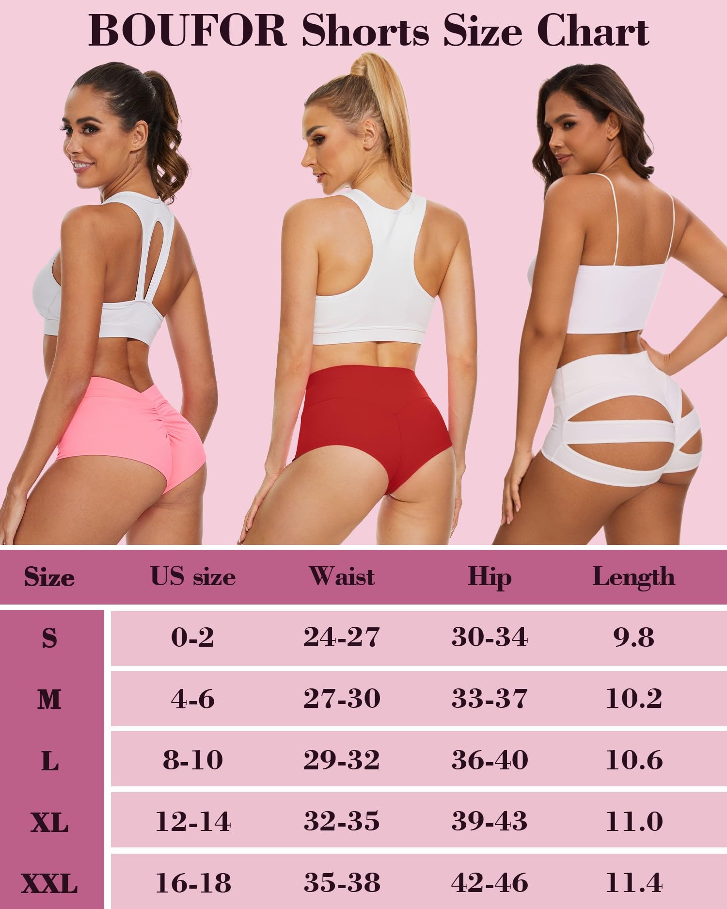 BOUFOR Women's Scrunch Butt Lifting Shorts - High Waisted V Back Yoga Shorts for Gym, Workout & Athletic Wear | Perfect for Running, Yoga & Summer Fashion
