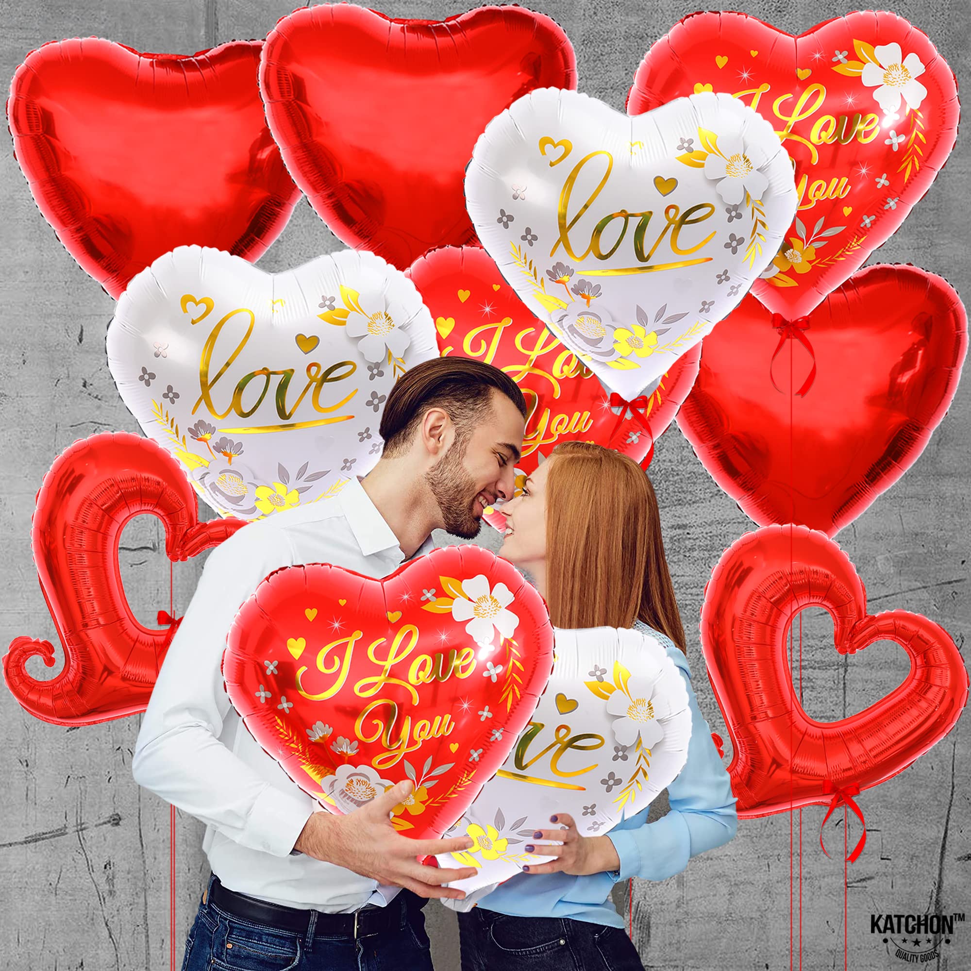 KatchOn Red & White I Love You Balloons - 18 Inch Heart Shaped Balloons (Pack of 12) | Valentine's Day Decorations, Romantic Party Supplies | Perfect for Wedding Proposals, Anniversary Celebrations & Special Date Nights