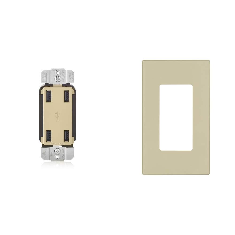 Leviton USB4P-I 4.2A High-Speed 4-Port USB Wall Charger with Screwless Wall Plate - Ivory (4-Pack) | Fast Charging for iPhone, Android, Tablets | Perfect for Home, Office, Hotel & Travel