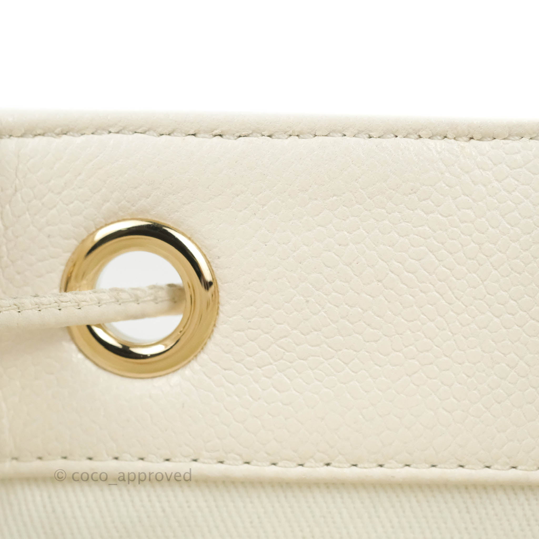 Chanel Business Affinity Drawstring Bucket Bag in White Caviar Leather with Gold Hardware - Perfect for Work, Travel & Everyday Luxury
