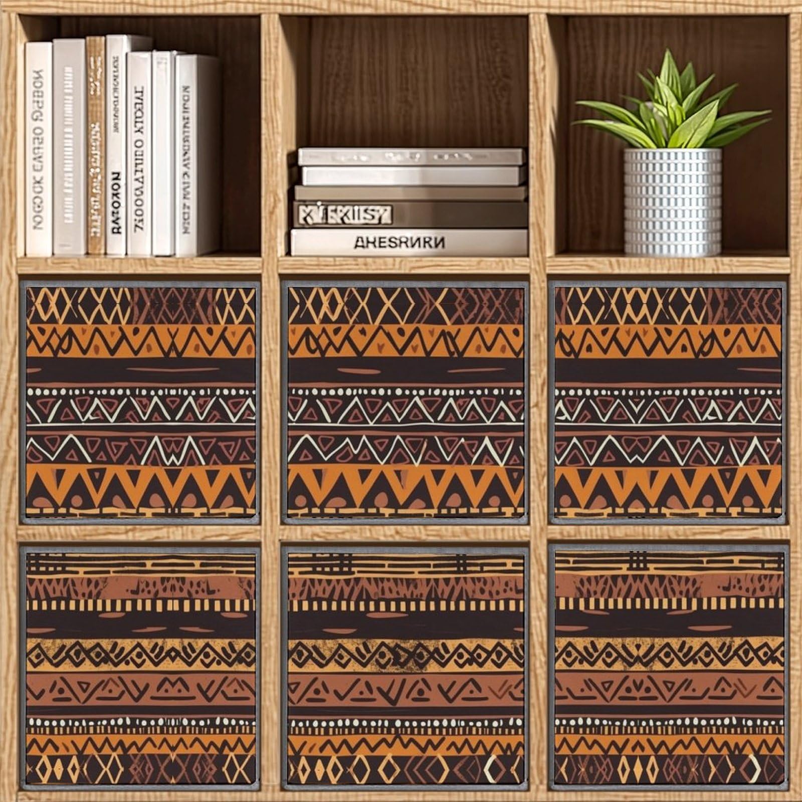African Mud Cloth Tribal Storage Bins - 6 Pack Collapsible Fabric Baskets with Handles for Closet, Bedroom & Home Organization | Large Storage Cubes for Clothes, Toys & Household Items