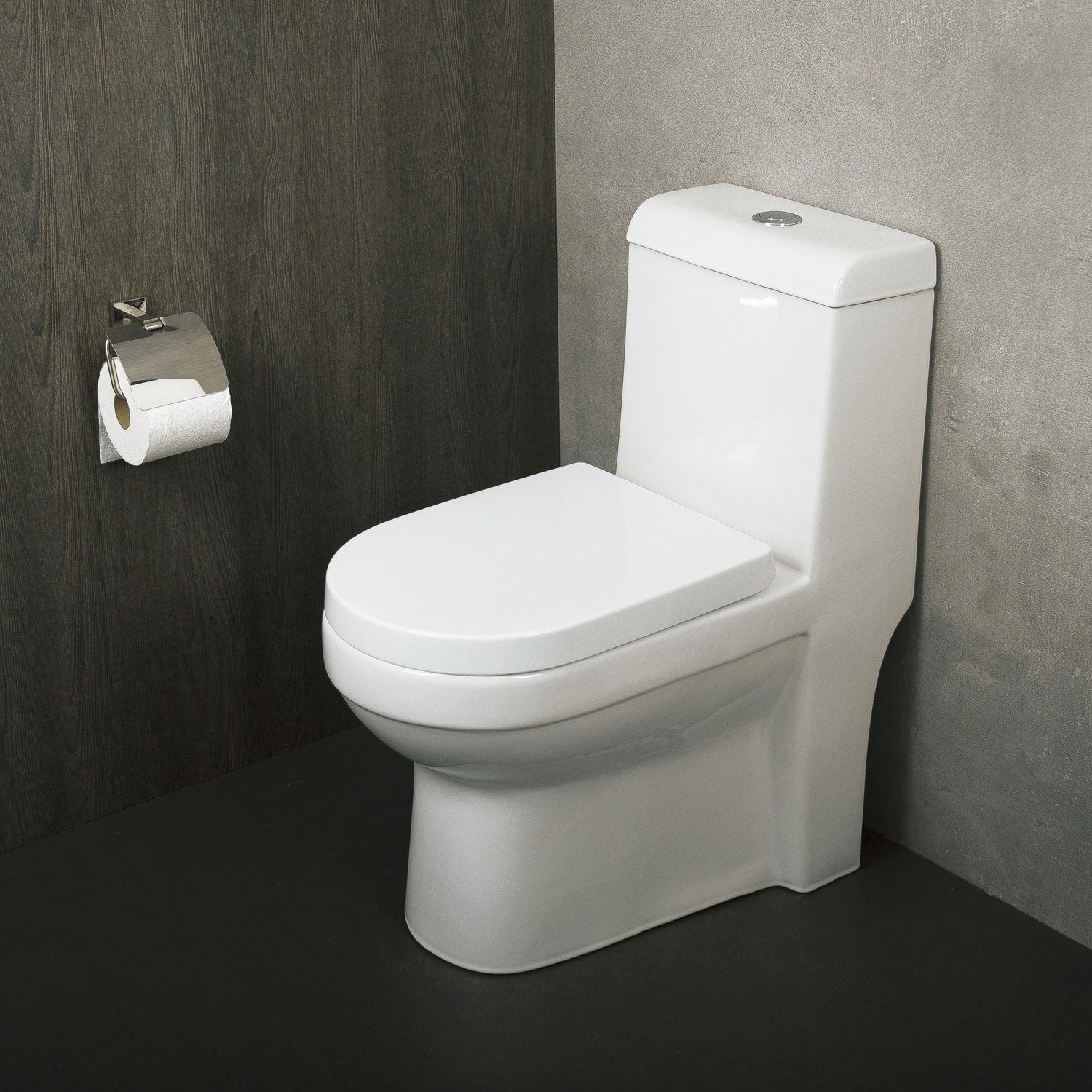 DAX One Piece Square Toilet with Soft Closing Seat & Dual Flush - High Efficiency Water Saving Porcelain Toilet in White Finish, 30 3/4