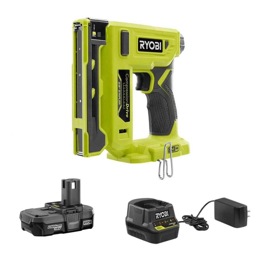 Ryobi 18V Cordless Crown Stapler Kit with Battery & Charger - Bulk Packaged - Perfect for Upholstery, Carpentry & DIY Home Projects