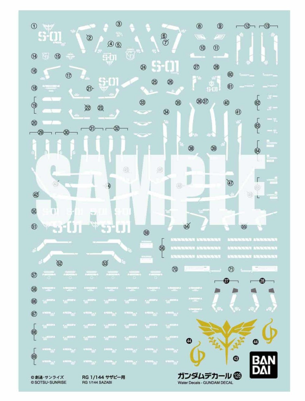 Bandai Gundam RG 1/144 Sazabi MS Water Slide Decals #126 - Premium Model Kit Transfer Stickers for Gundam Builders & Collectors - Perfect for Customizing & Displaying Your Scale Model