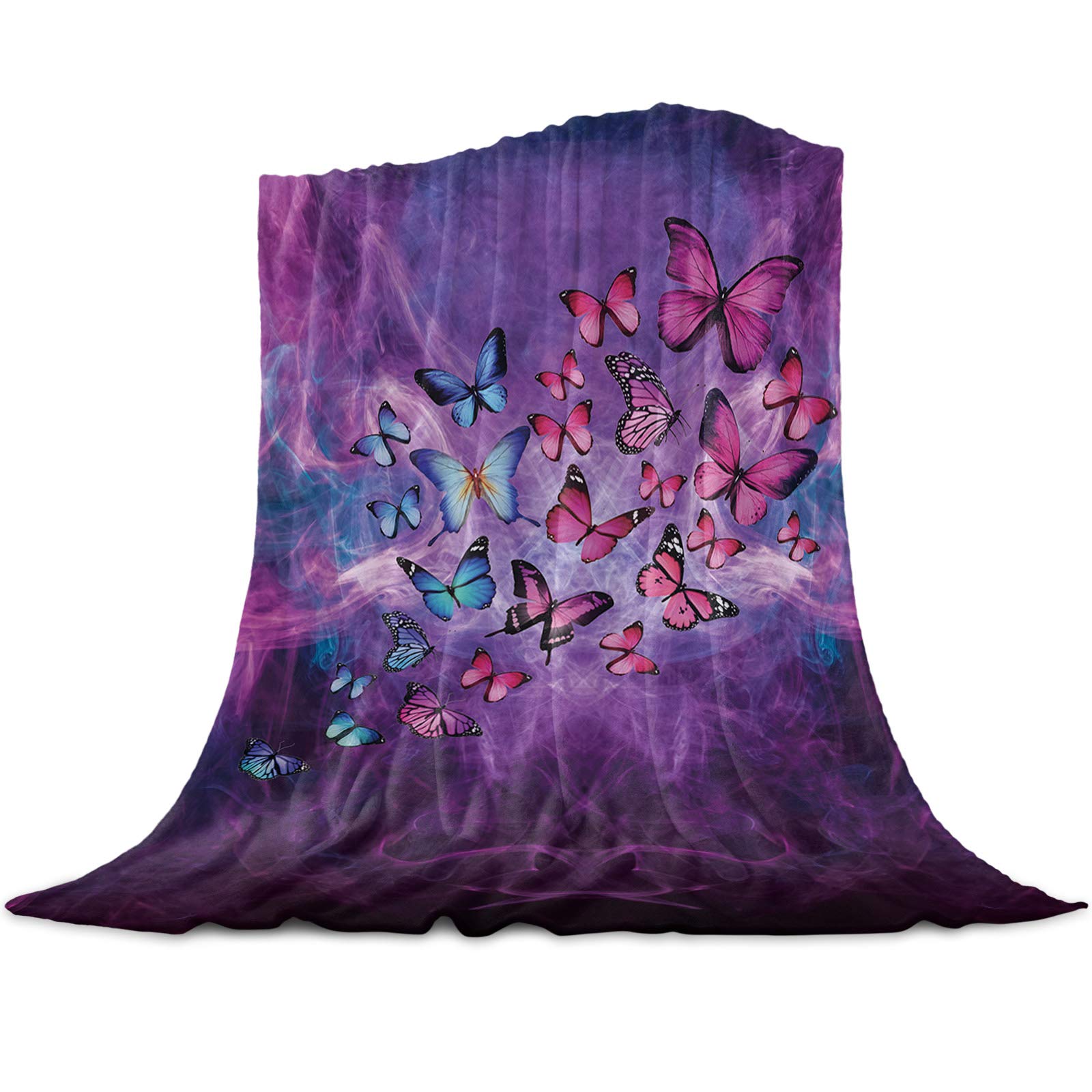 **Purple Butterfly Flannel Fleece Throw Blanket - Ultra Soft Reversible Microfiber Blanket for Couch, Sofa & Bed - Lightweight & Warm All-Season Blanket (60x80 Inches) - Perfect for Lounging, Movie Nights & Cozy Home Decor**