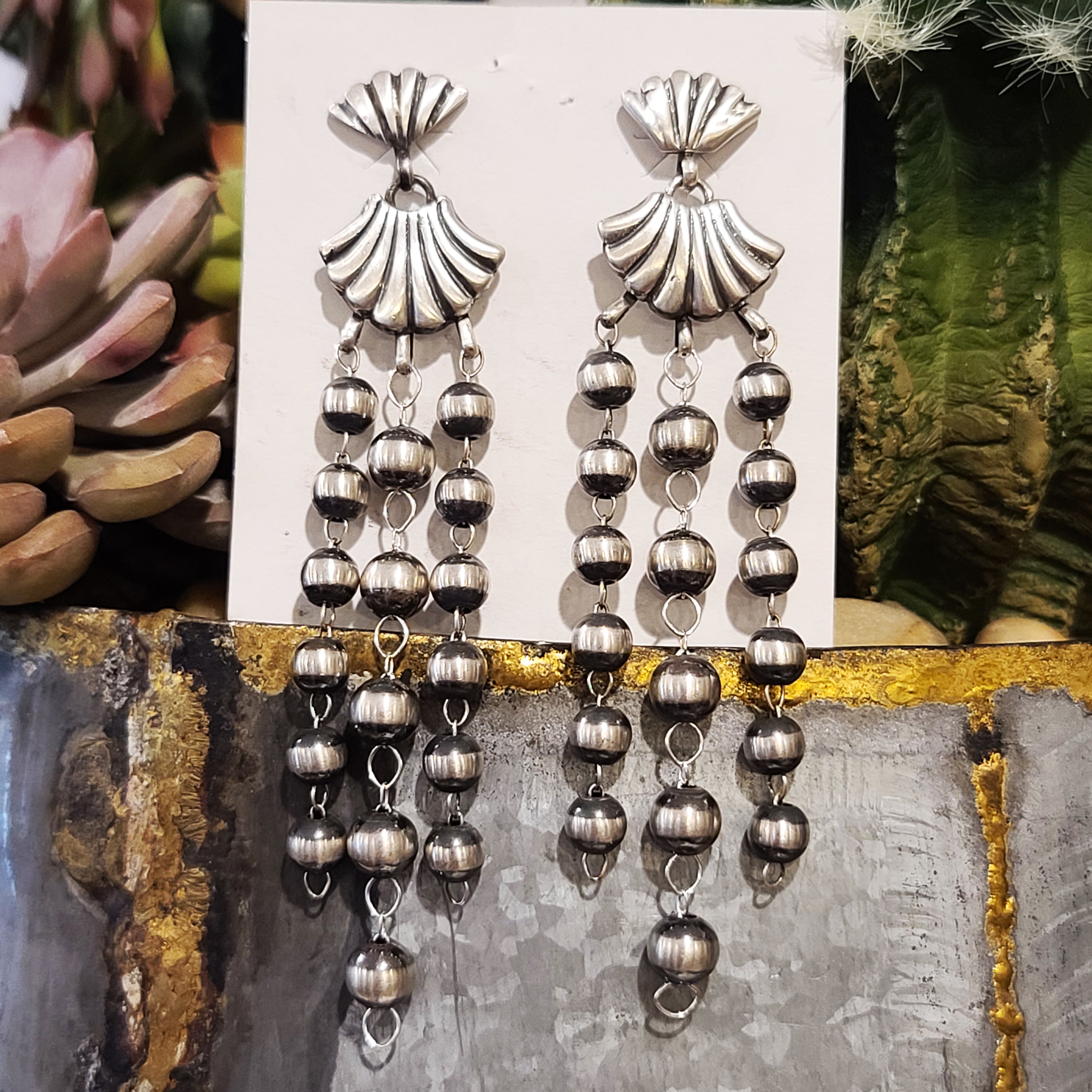 Al Zuni Global Jewelry - 3 Strand Pearl Earrings with Sterling Silver Hooks (Zu103E) | Handmade Native American Jewelry for Women | Perfect for Weddings, Parties & Special Occasions
