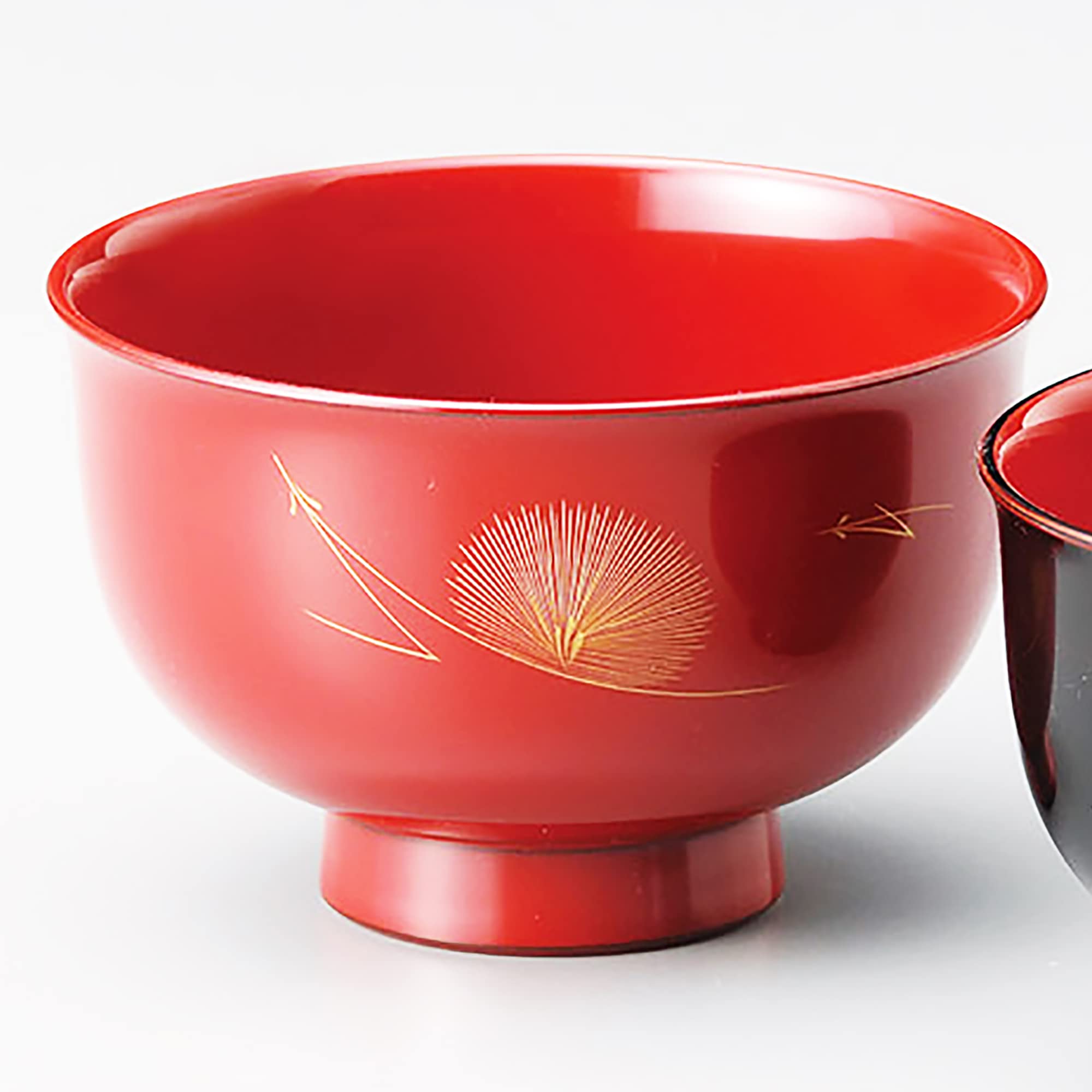 Premium Echizen Coating 904103 Matsuba Sinkin Feather Soup Bowls - Set of 2 (Vermilion & Black) - Handcrafted Japanese Ceramic Rice/Noodle Bowls for Home Dining & Gifts