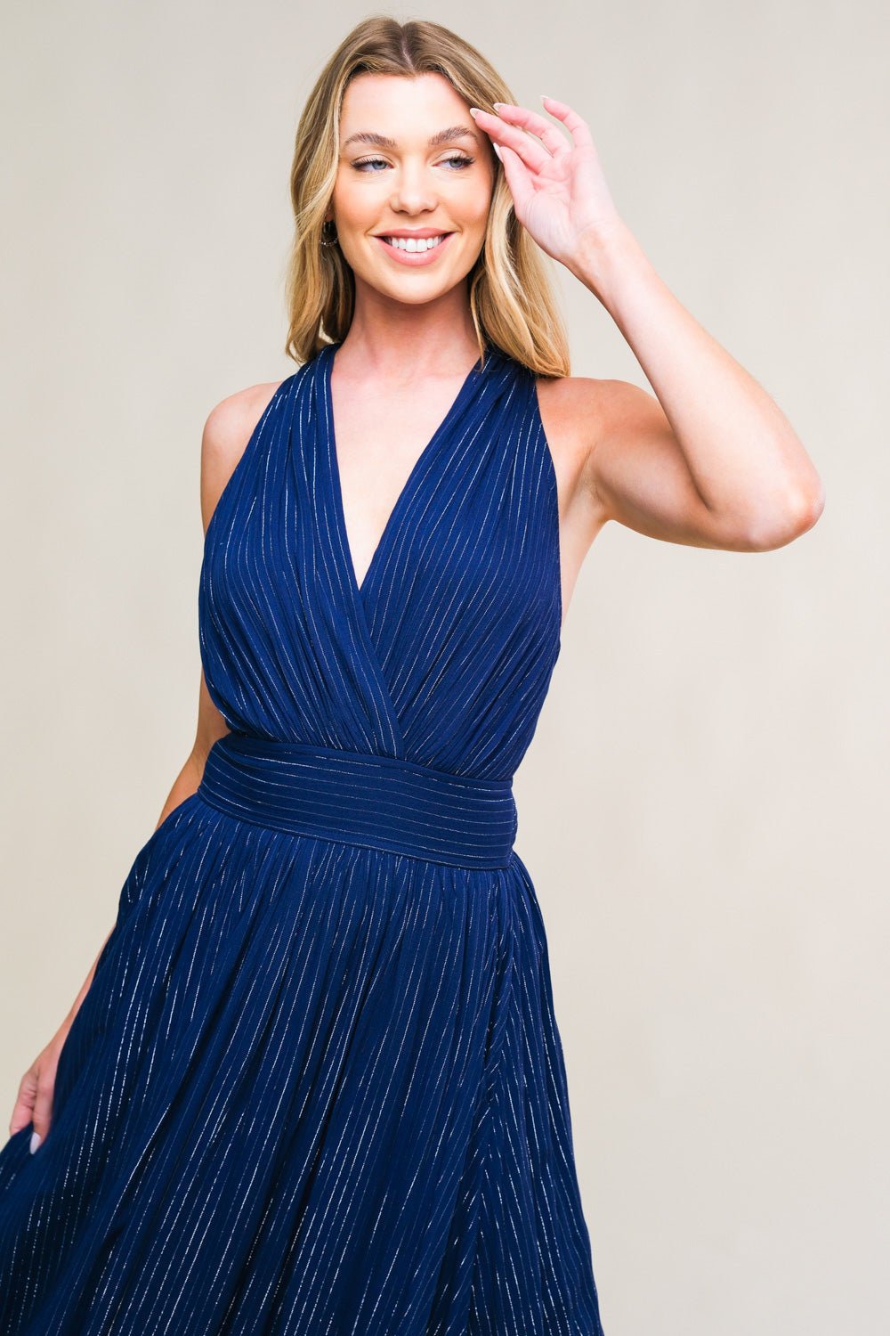 Enchanted Garden Navy Blue Midi Dress - Elegant Floral Print for Casual Outings & Summer Parties