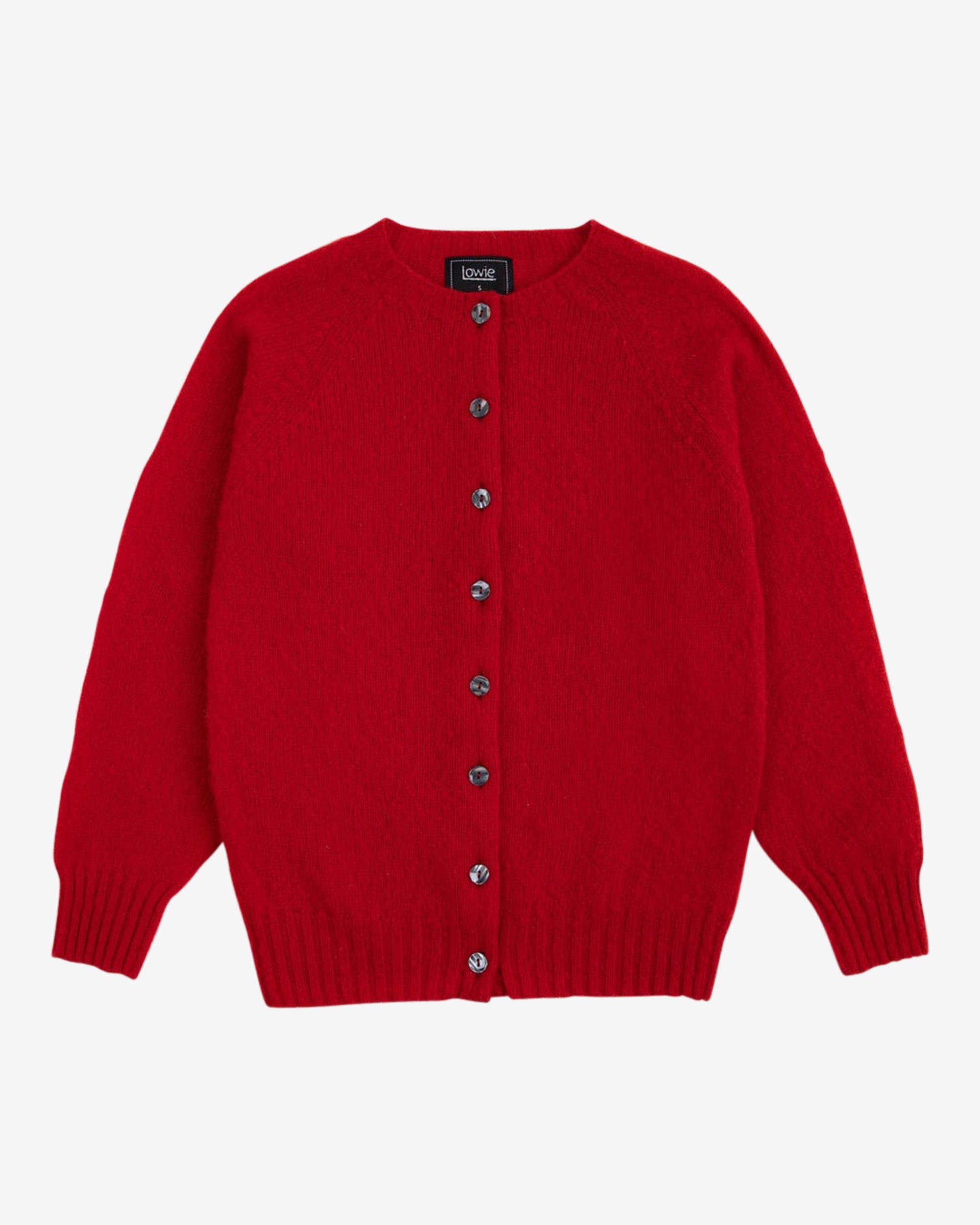 Lowie Scottish Red Classic Brushed Cardigan for Women - Soft Wool Blend Knitwear - Perfect for Fall & Winter Outfits, Office Wear & Cozy Home Lounging