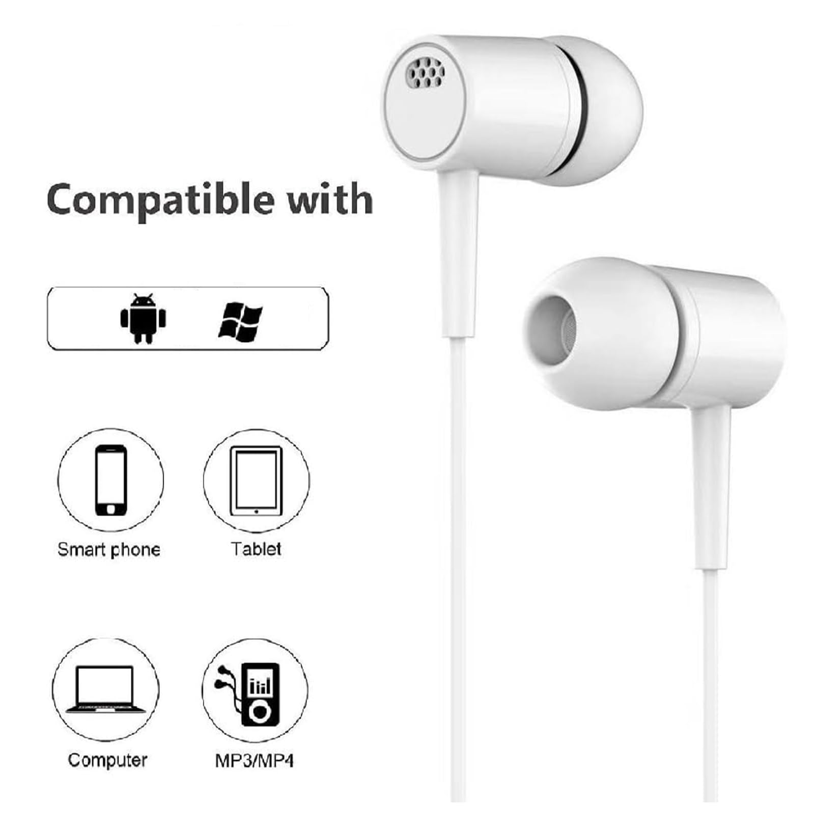 Premium Wired Earbuds with Microphone - 3.5mm Noise Cancelling In-Ear Headphones, Ergonomic Design & Powerful Bass Stereo Sound | Perfect for Smartphones, Laptops, Computers - Ideal for Commuting, Gaming & Workouts