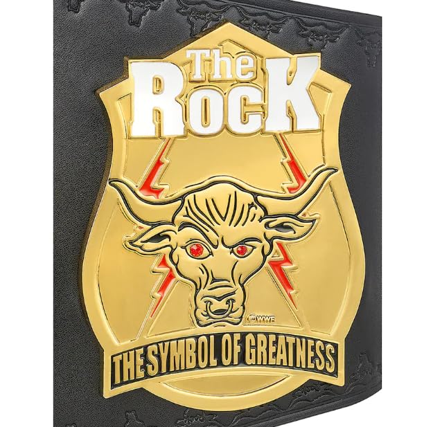 Authentic Brahma Bull Championship Title Belt Replica - WWE The Rock Inspired Wrestling Belt for Adults - Premium Black Leather Strap - Perfect for Cosplay, WWE Fan Collection & Sports Memorabilia Display