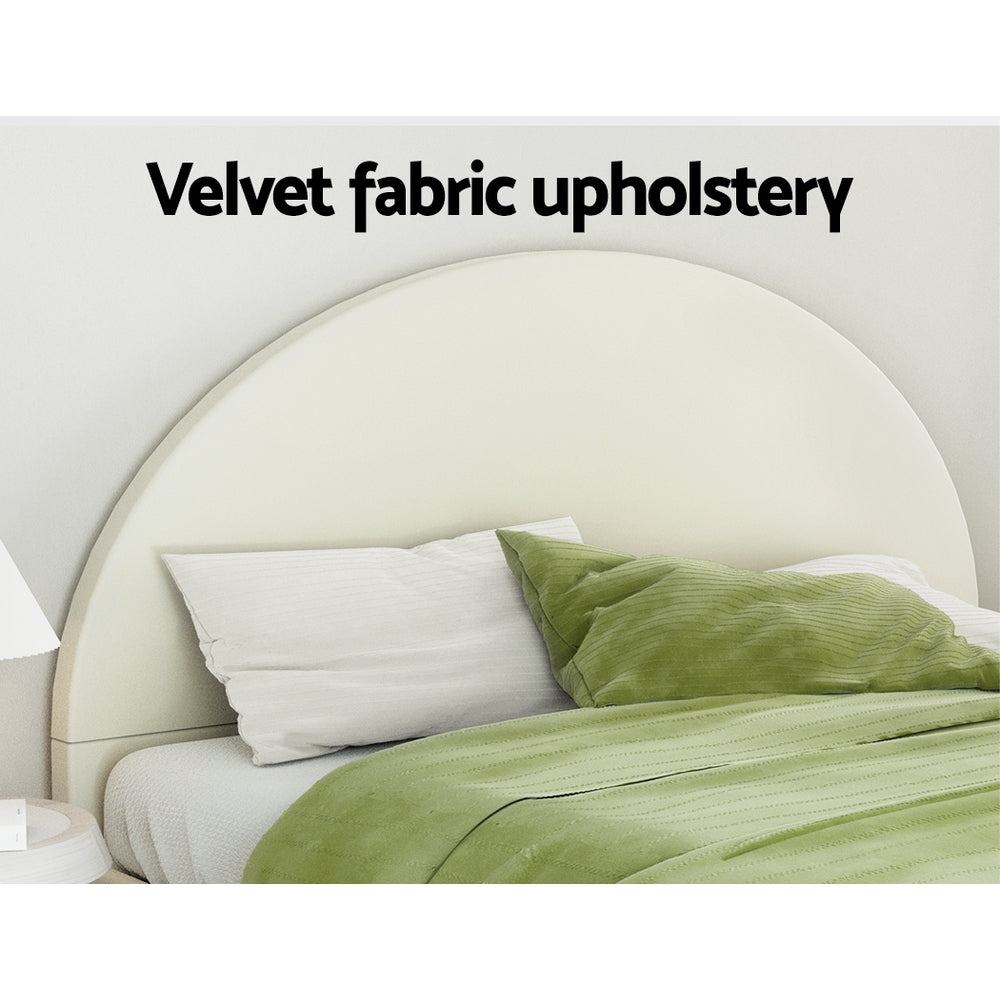 Ella Arched King Bed Frame - Cream Velvet Upholstered Platform Bed with Wooden Slats - Elegant Bedroom Furniture for Master Suite & Guest Room