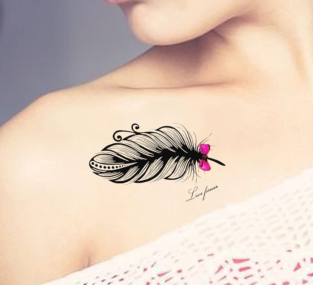 Waterproof Temporary Tattoo Stickers for Men & Women - 3D Realistic Flowers, Butterflies, Stars, Angels, Wolves & Words (60mmX105mm) - Perfect for Parties, Halloween, Cosplay & Body Art