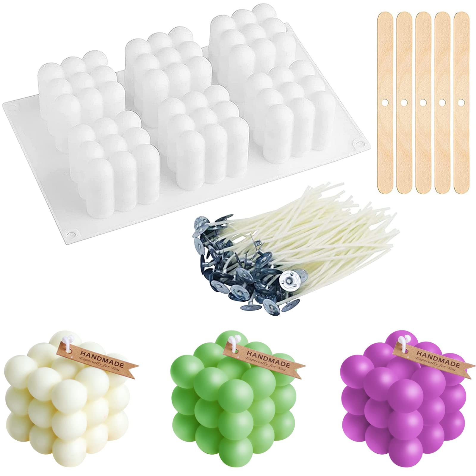 Premium 6-Cavity Silicone Bubble Candle Molds for DIY Candle Making - 3D Wax Melt Molds for Unique Handmade Candles, Home Decor & Craft Projects (Style A, White) - Perfect for Birthday Gifts, Wedding Decorations & Aromatherapy Candles