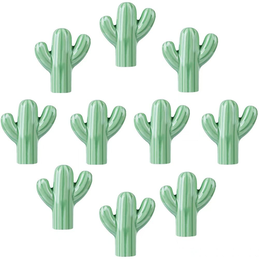 10Pcs Green Cactus Shaped Ceramic Drawer Knobs with Screws - Kids Cabinet Pull Handles for Bedroom, Bathroom, Kitchen Furniture - Perfect for Nursery Decor, Dresser Upgrades & DIY Furniture Projects