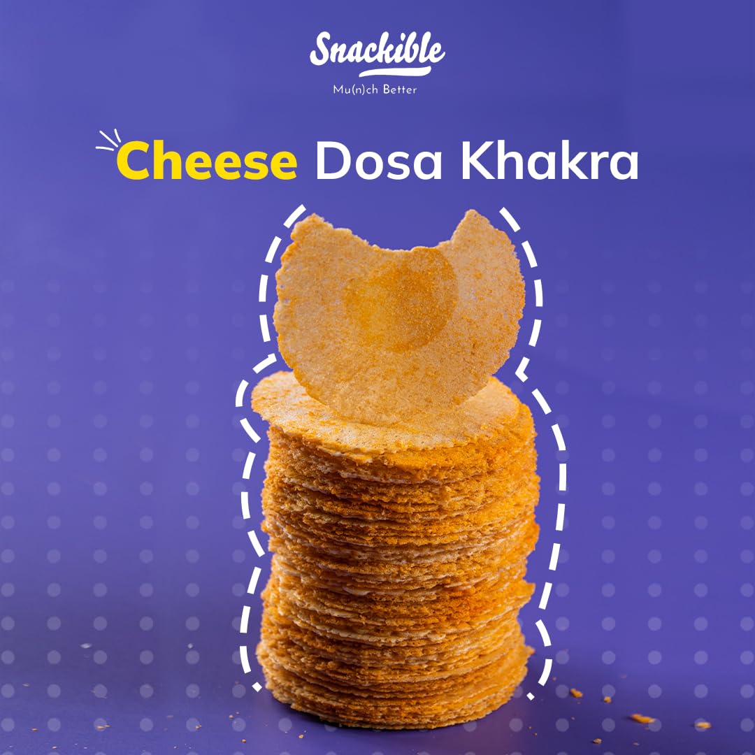 Crunchy Snackible Cheese Dosa Khakra (Pack of 3) - 100gm | Healthy Millet Snack | High Fiber, No Palm Oil | Zero Transfat & Cholesterol | Perfect for Office Lunch, Travel & Kids Snacks