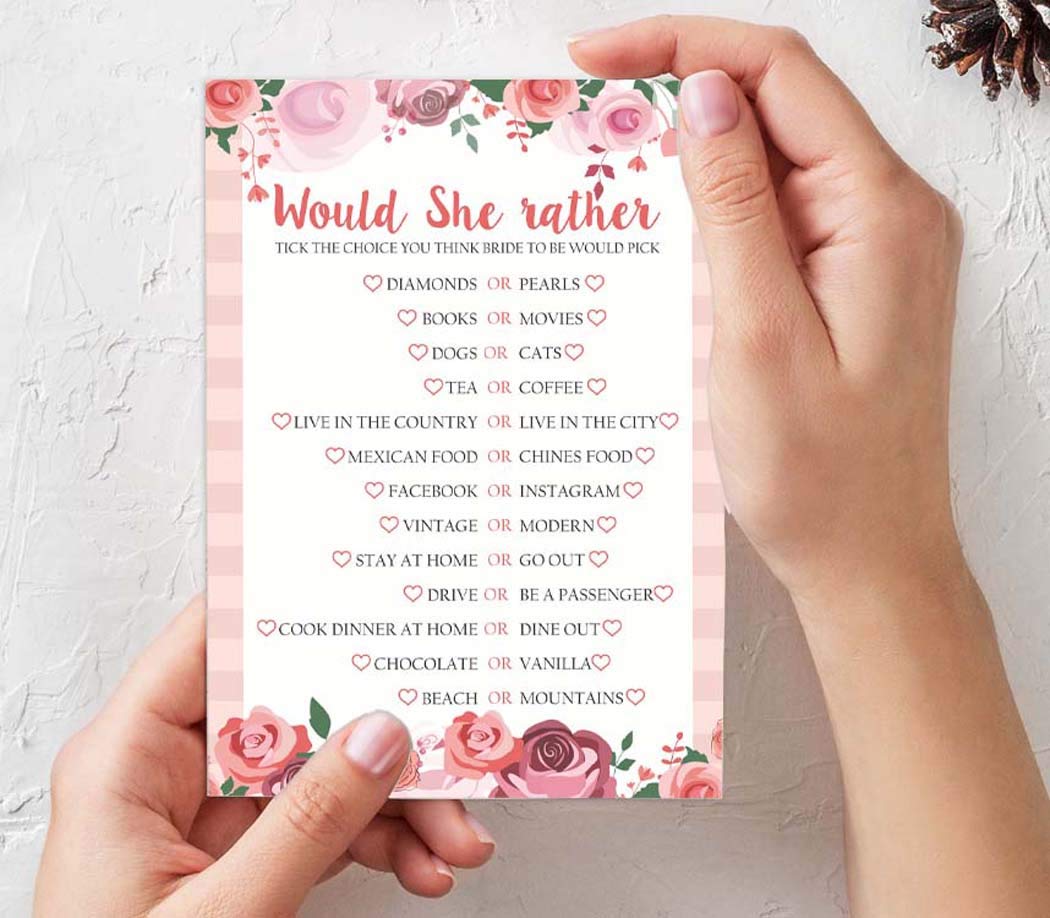 Bachelorette Party Games Set - 4 Fun Bridal Shower Games (50 Sheets Each) Floral Design for Wedding Celebrations & Girls Night Out