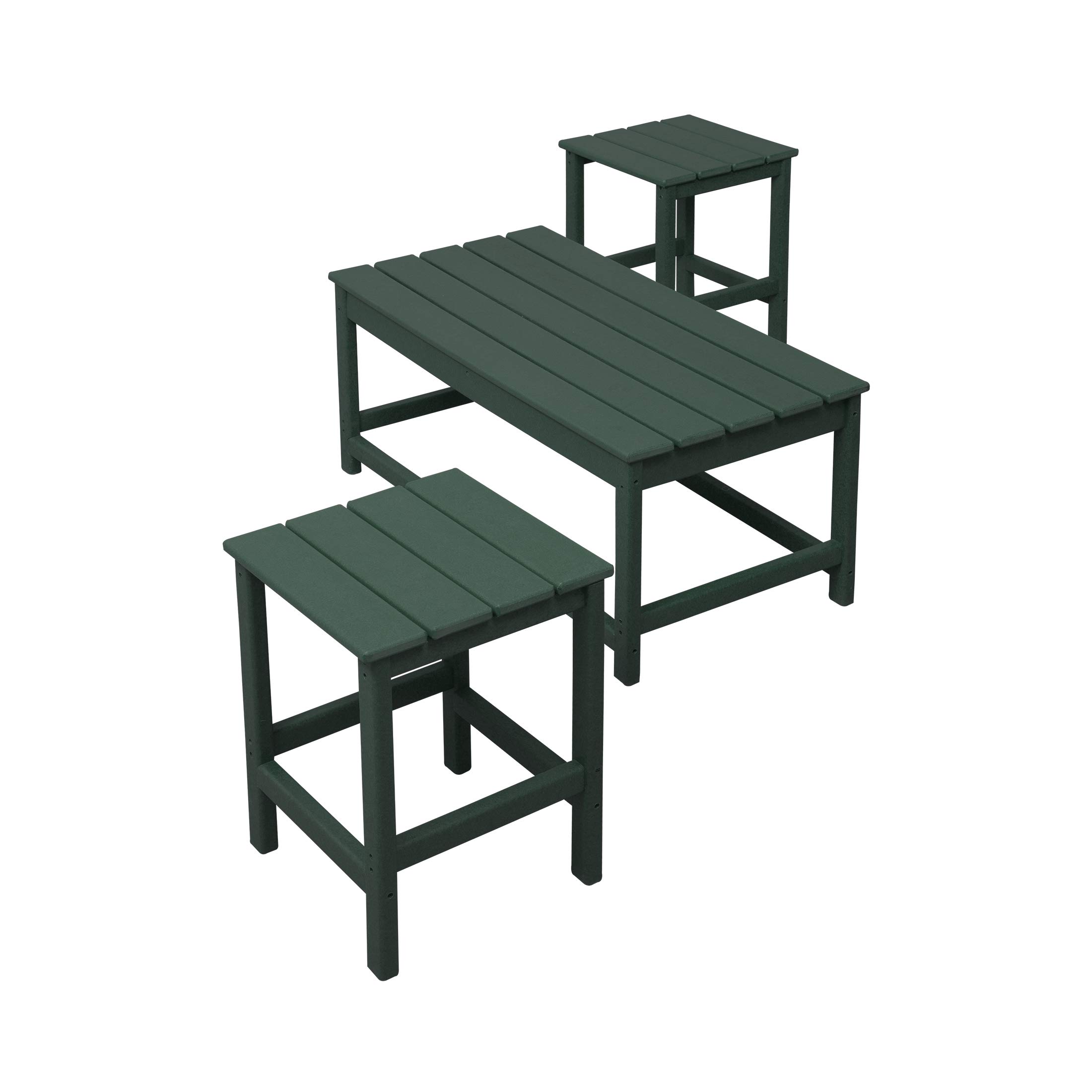 HDPE 2-Piece Side & Coffee Table Set for Adirondack Chairs - Weatherproof Outdoor Furniture for Patio, Garden, Backyard