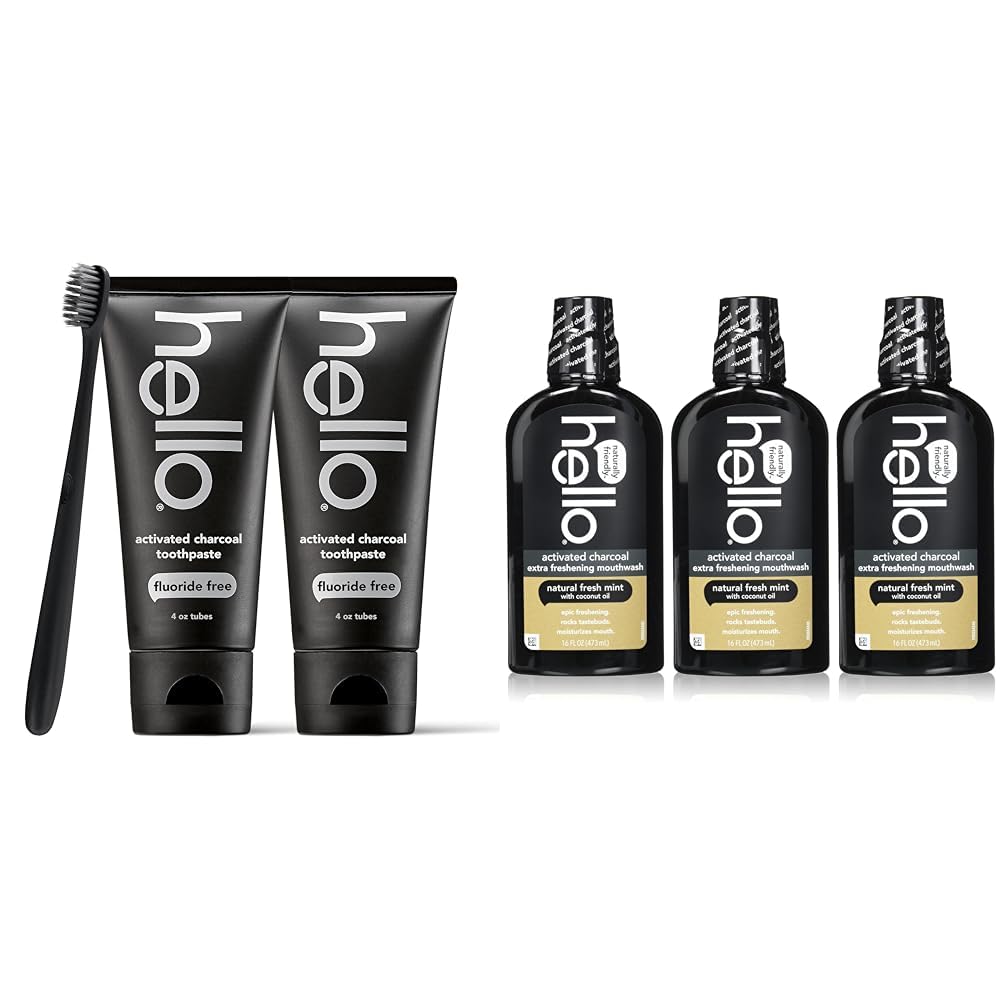 Activated Charcoal Teeth Whitening Toothpaste & Mouthwash Set - Fluoride Free, Natural Mint & Coconut Oil Formula for Fresh Breath - Perfect for Home Oral Care and Travel Dental Hygiene