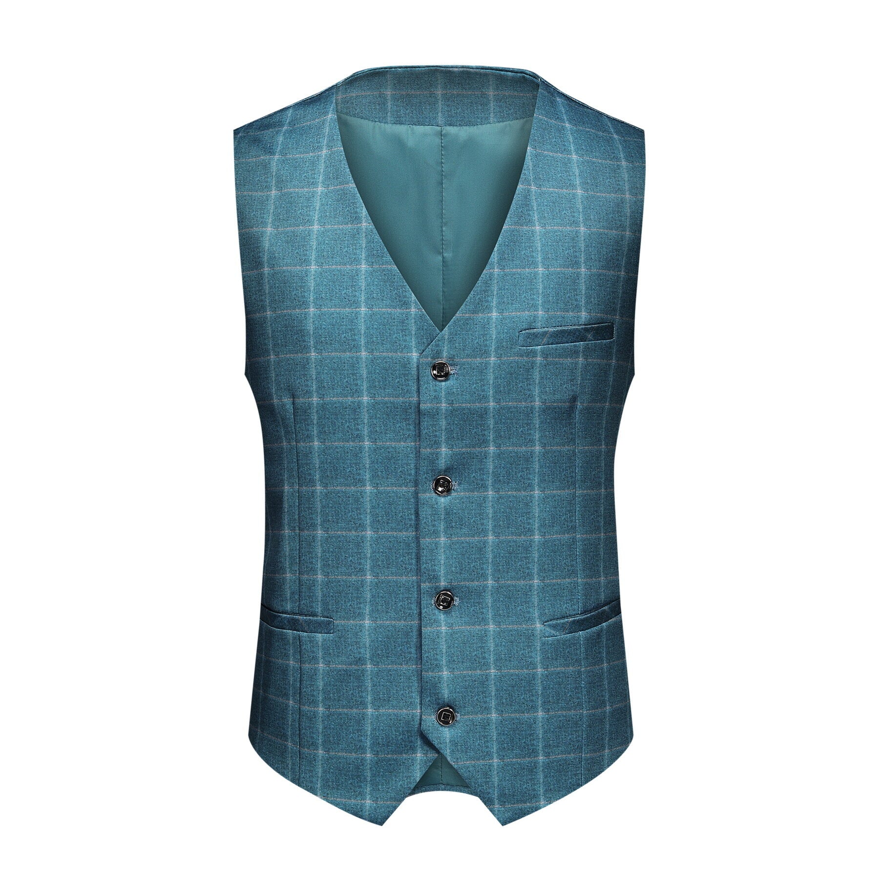 3 Piece Slim Fit Blue Plaid Modern Suit for Men - Business & Wedding Formal Attire - Office, Prom, Special Occasions