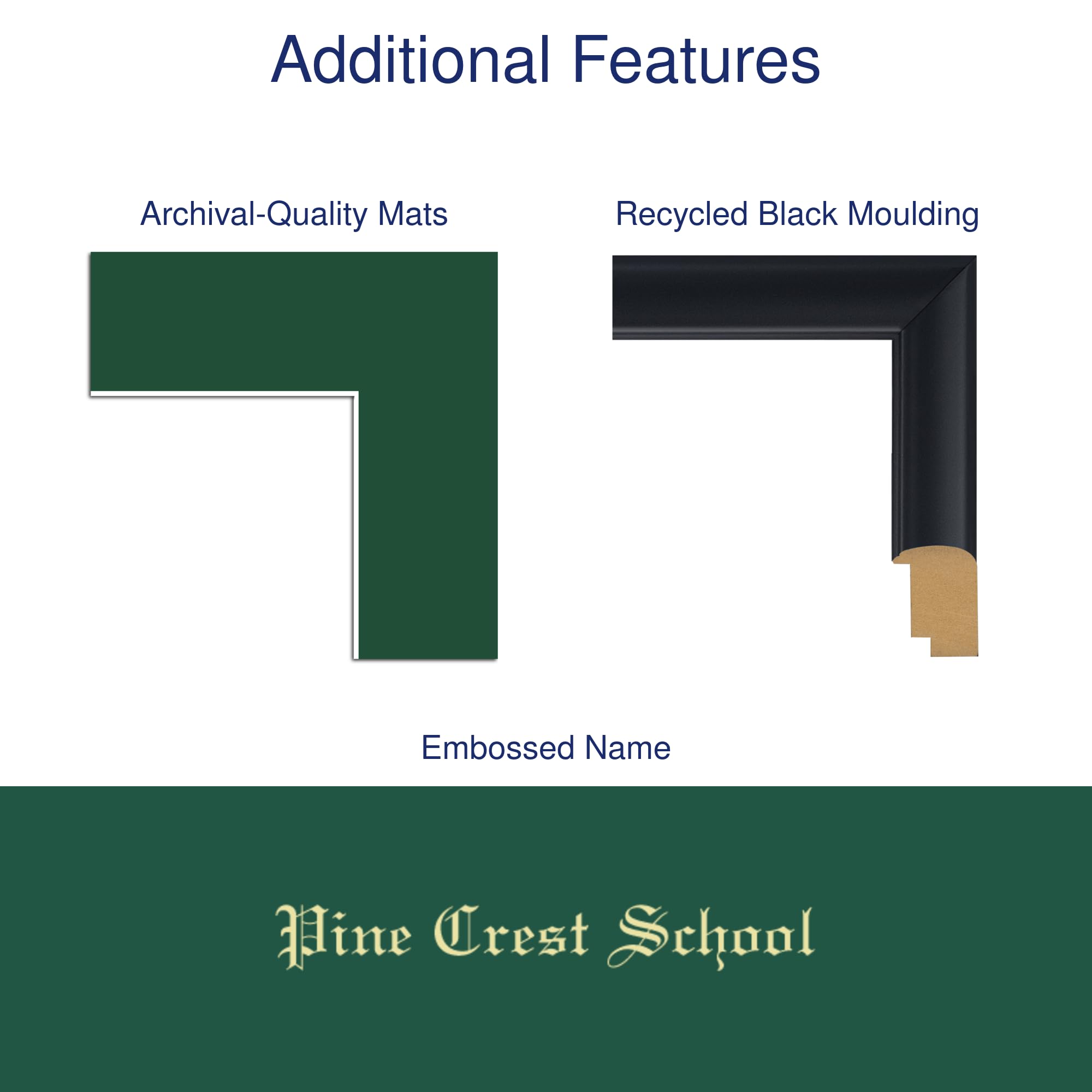 Pine Crest School 8x6 Inch Diploma Frame with Gold Tassel - High School Graduation Display - Black Frame with Tartan Green Mat - Perfect for Wall Mounting & Office Decor