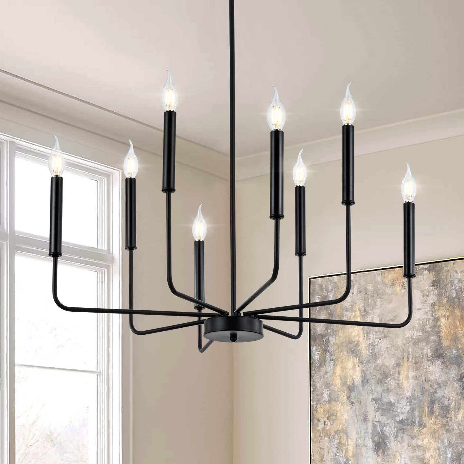 Modern Black Farmhouse Chandeliers - 8-Light Industrial Metal Ceiling Light Fixture | Vintage Candle Style Pendant Lighting for Kitchen, Bedroom, Dining & Living Room | Perfect for Rustic Home Decor, Farmhouse Interiors & Cozy Dining Spaces