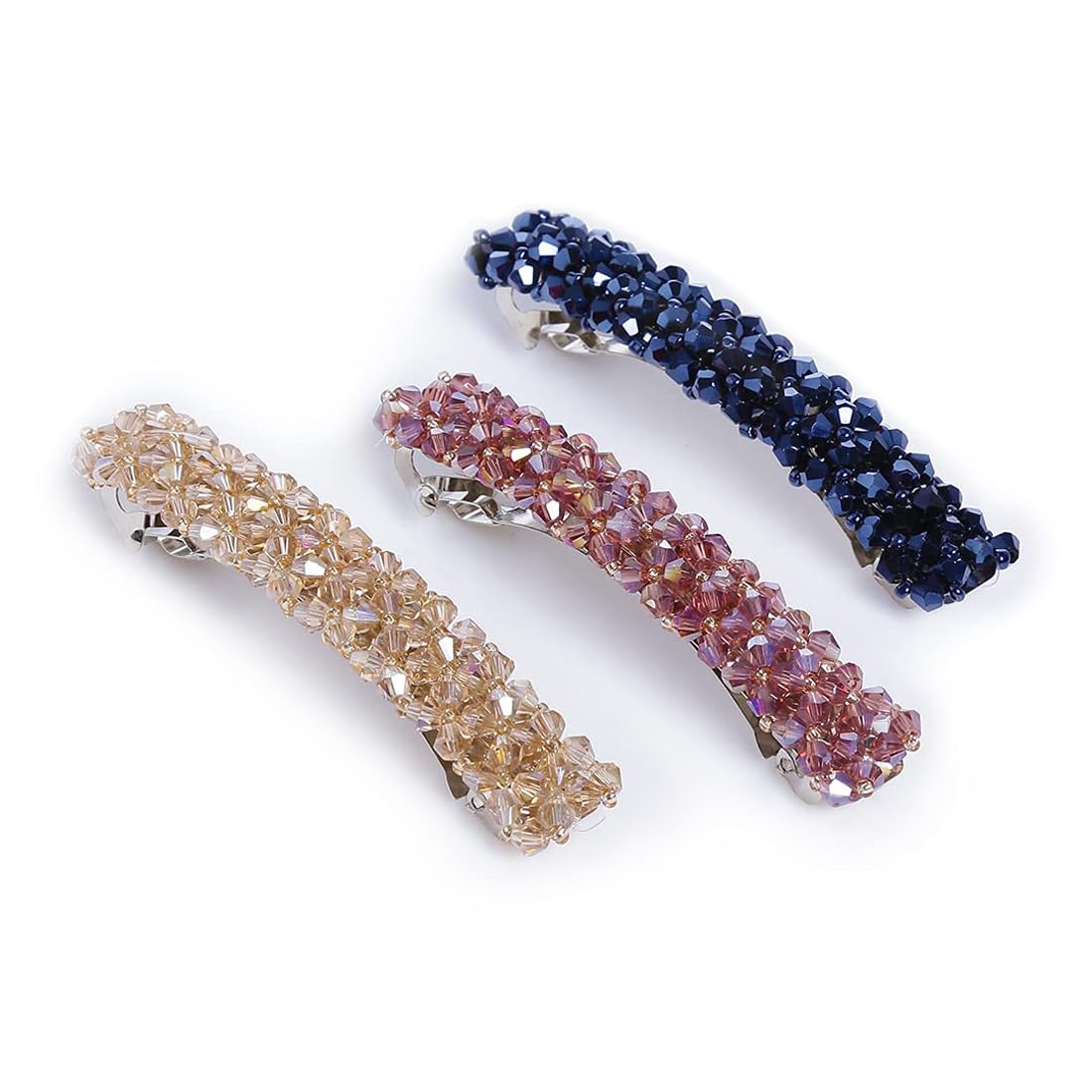 Shining Diva Fashion 3-Piece Crystal Hair Clips Set for Women, Girls & Kids - Stylish French Barrette Hair Accessories for Parties, Weddings & Special Occasions