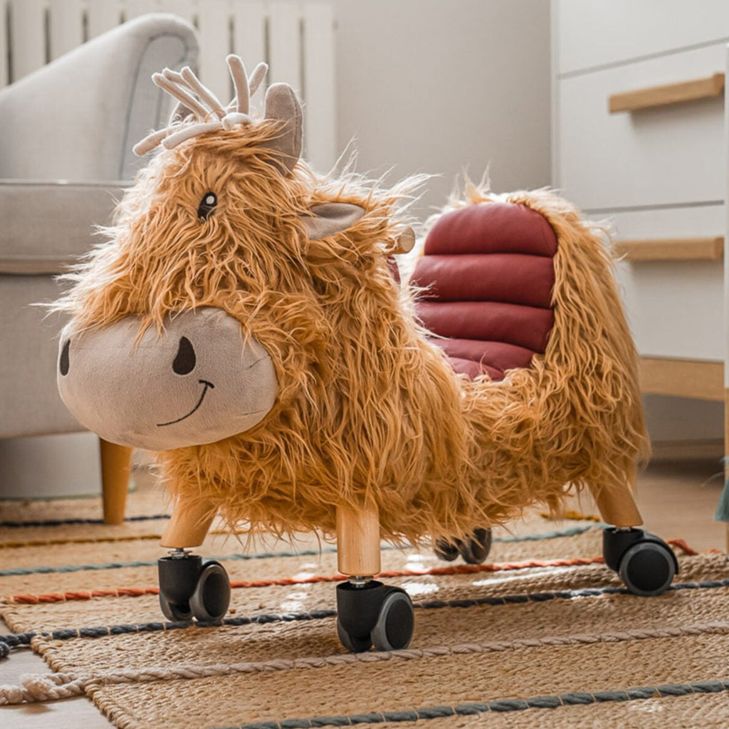 Hubert Highland Cow Ride-On Toy for Kids - Soft Plush Rocking Animal with Safety Seat - Perfect for Indoor Play, Nursery Decor & Toddler Birthday Gifts