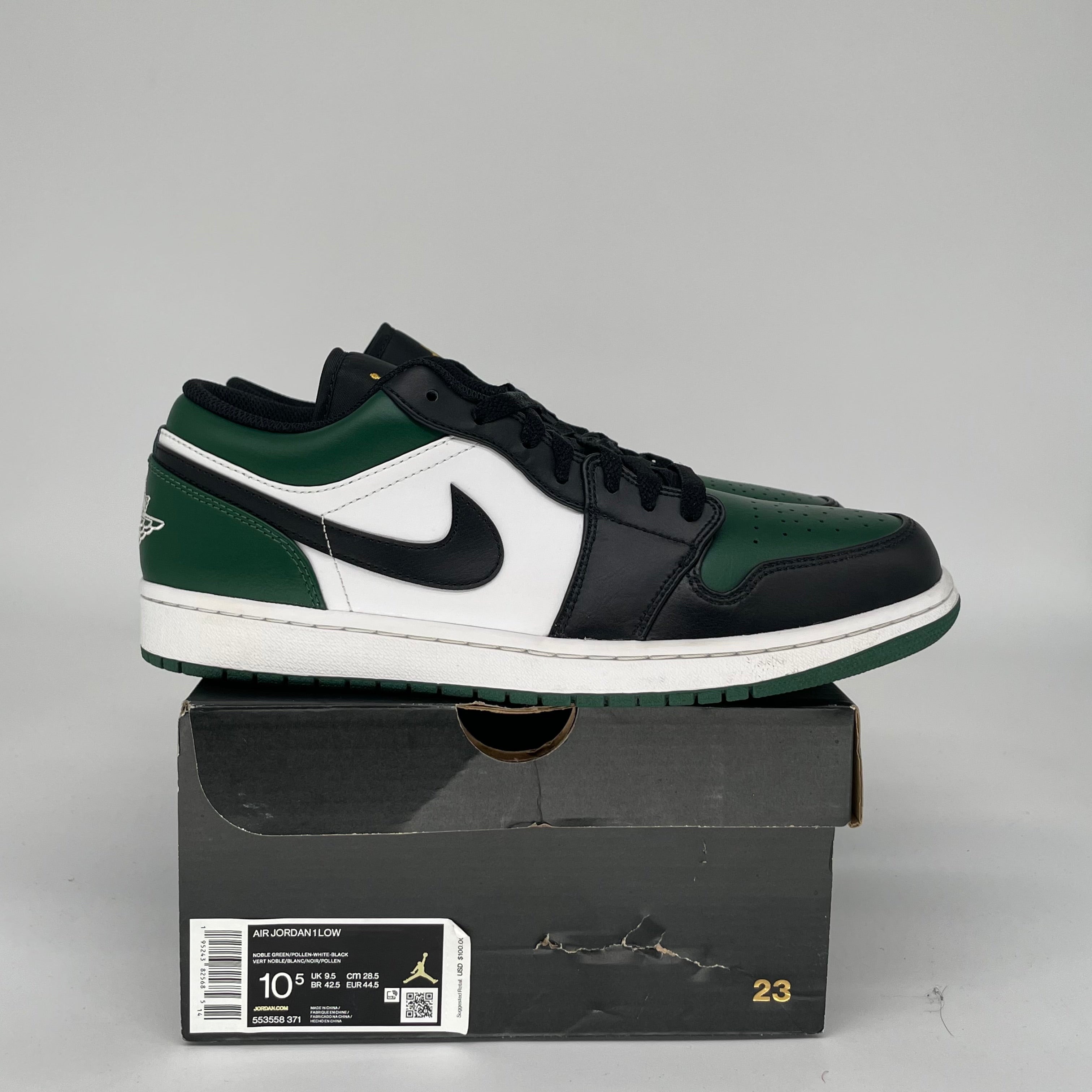 AIR JORDAN 1 LOW Green Toe Men's Basketball Shoes Size 10.5 - Style 553558-371 | Perfect for Streetwear, Casual Outfits & Sneaker Collectors