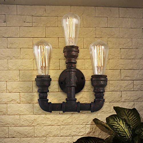 Industrial Rustic 3-Light Wall Sconce - Vintage Steampunk Pipe Edison Wall Light with Black Metal Finish | Perfect for Loft, Bar, Restaurant & Industrial Decor