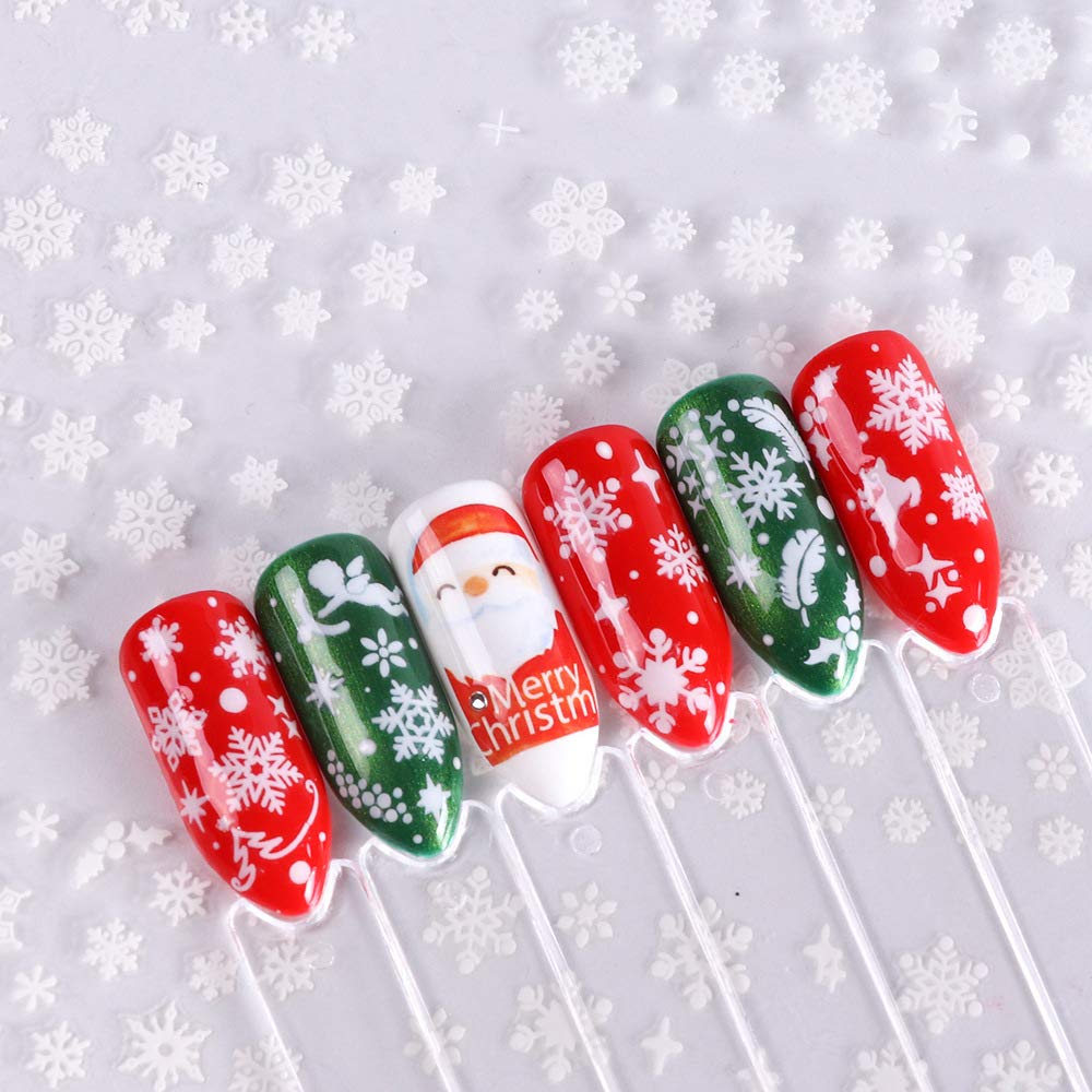12 Sheets Snowflake Nail Art Stickers - 3D Self-Adhesive Christmas Nail Decals for Women & Girls - Winter Holiday Nail Designs - Perfect for Christmas Parties, Festive Nail Decorations, and Seasonal Manicures (White)