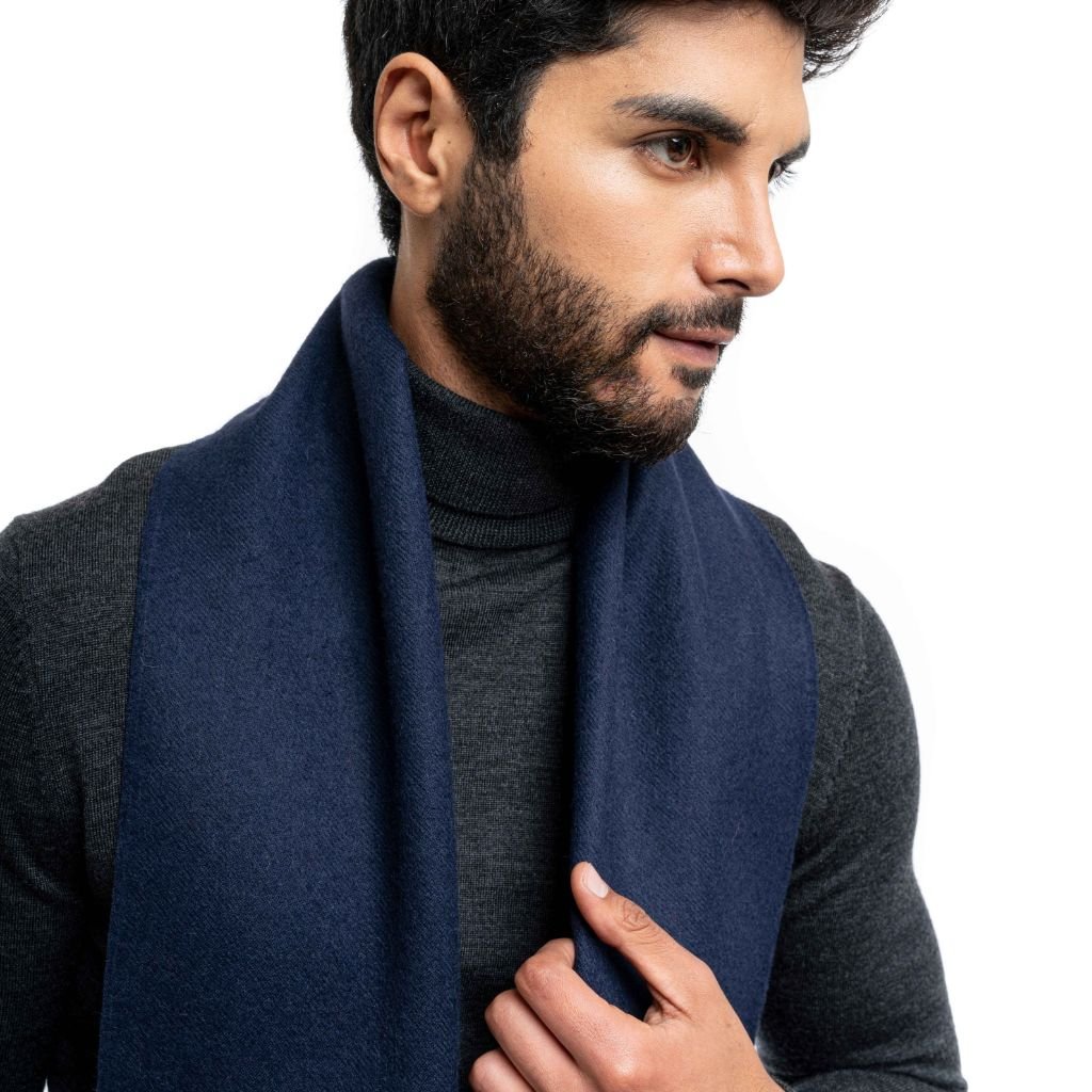 DALCIELO Premium Baby Alpaca Wool Scarf - Soft & Warm Winter Accessory for Women & Men, Navy Blue - Perfect for Cold Weather, Travel & Gift Giving