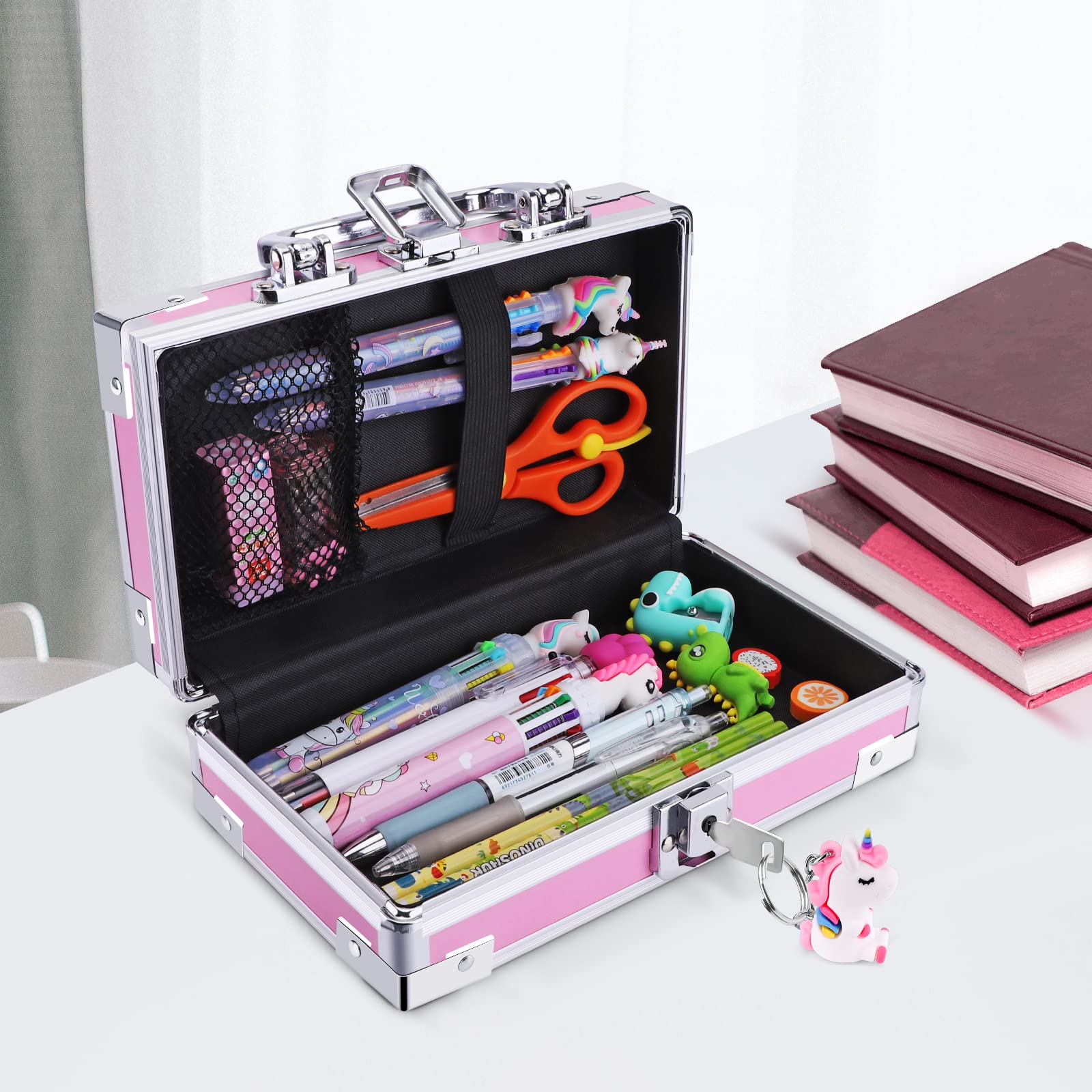Unicorn Pencil Case for Girls & Boys - Lockable School Supply Box with Portable Handle & Keychain - Cute Pink Unicorn Stationery Organizer - Perfect for Back to School, Classroom, Homework & Travel Gifts