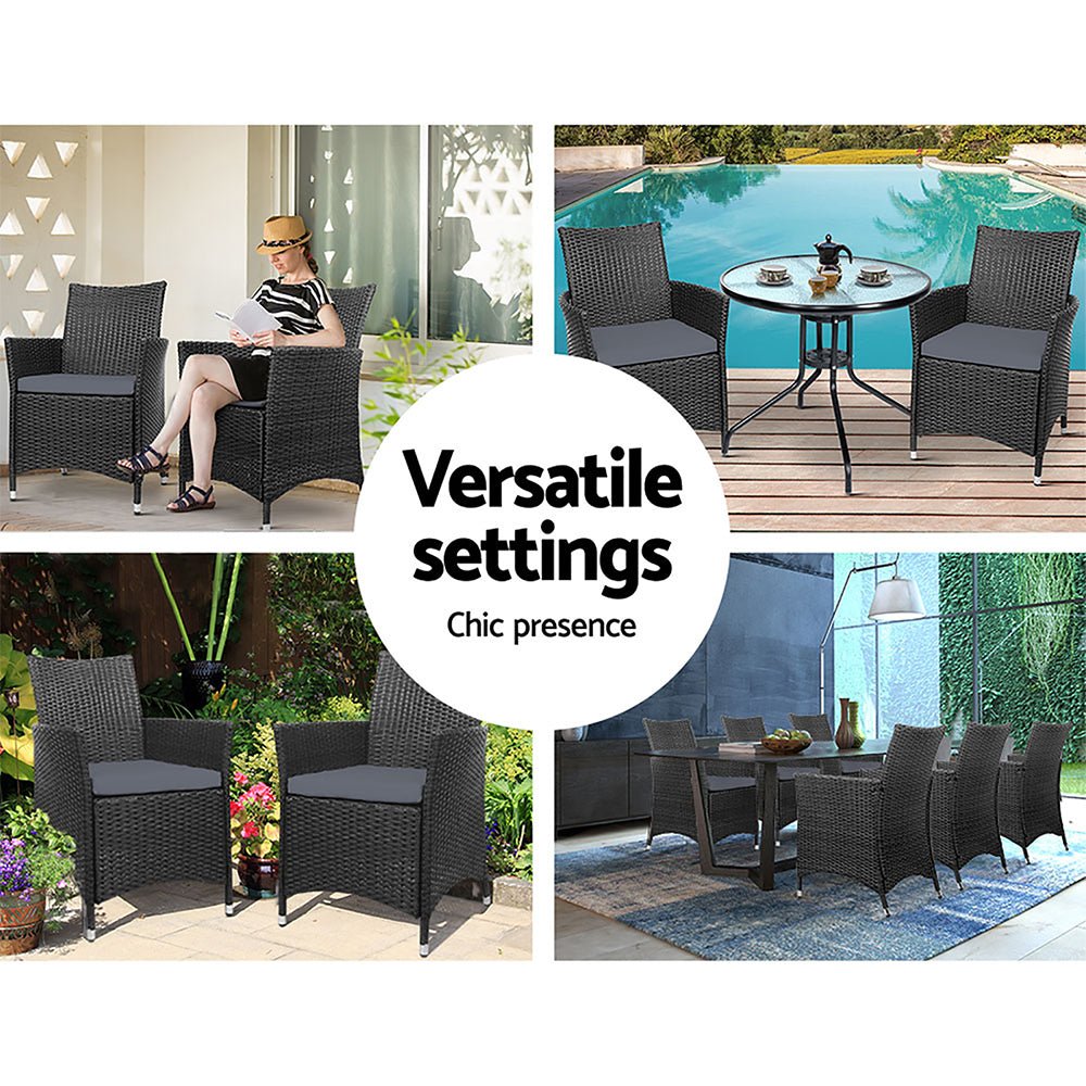 2-Piece Outdoor Dining Chairs Set - Patio Furniture with Wicker Design & Cushions - Perfect for Garden, Backyard, Poolside & Balcony Dining
