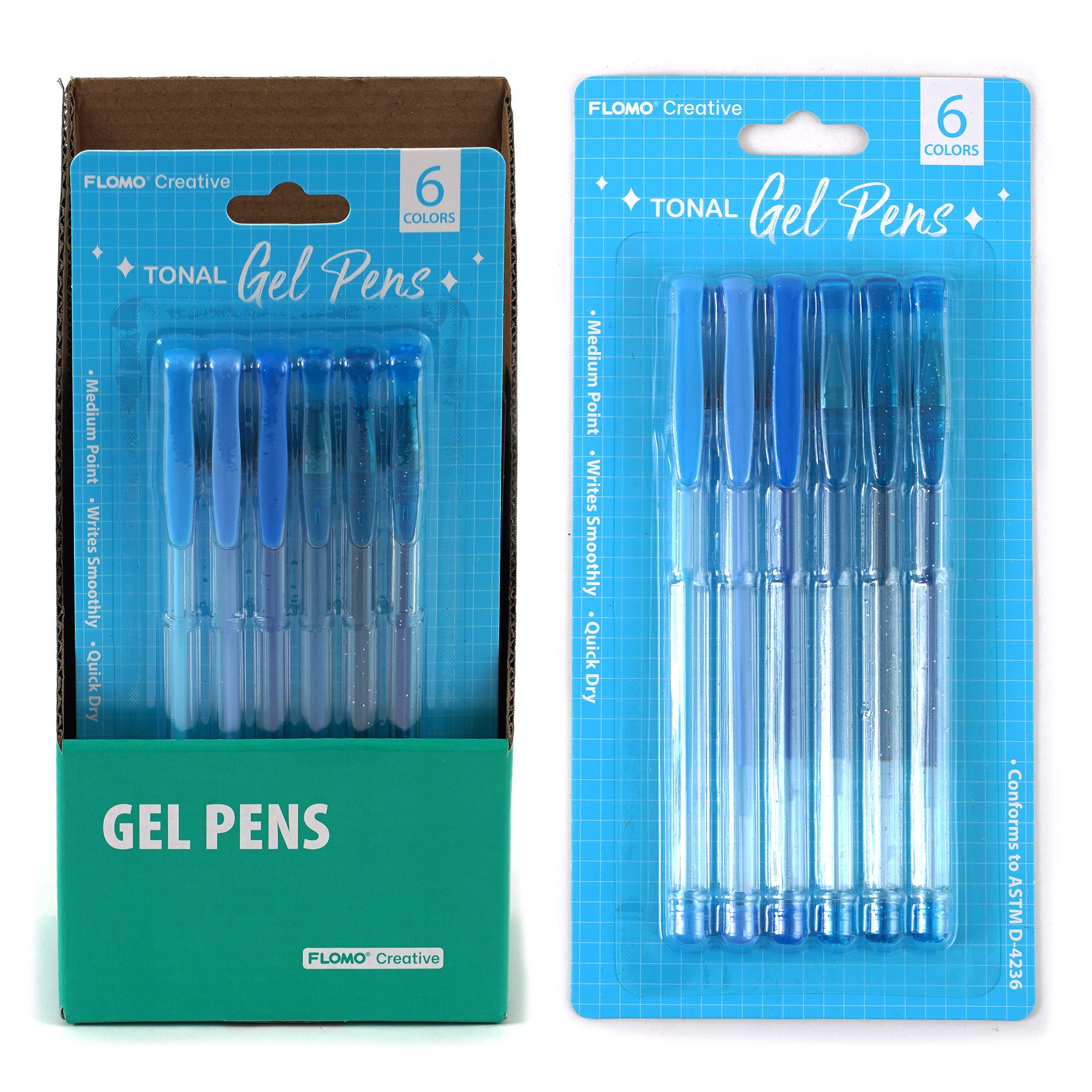 6-Pack Blue Tonal Gel Pens for Journaling, Note Taking & Art Projects - Smooth Writing & Vibrant Colors