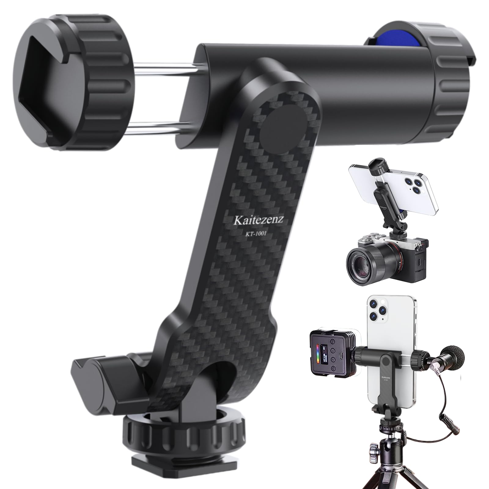 Universal Phone Tripod Mount with 2 Cold Shoes - 360° Rotating & 180° Tilting Smartphone Holder for iPhone, Samsung & All Phones - Perfect for Vlogging, Live Streaming & Photography