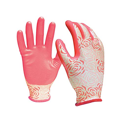 Women's Nitrile Gardening Gloves - Durable, Flexible & Puncture Resistant - Pink - Medium & Large Sizes - Perfect for Planting, Weeding & Outdoor Yard Work