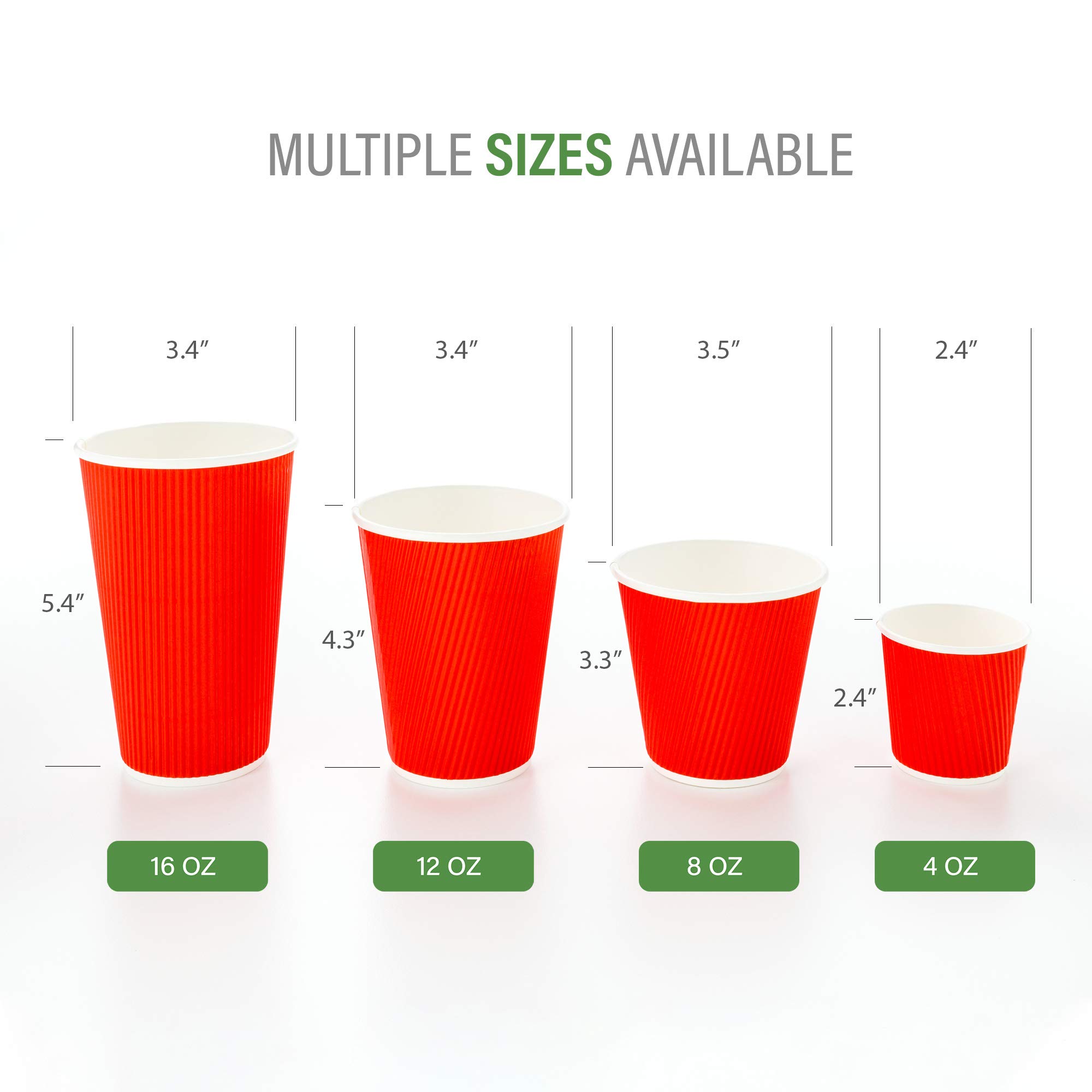 500 Pack 16oz Disposable Coffee Cups with Ripple Wall Design - Insulated Red Paper Hot Cups for Coffee, Tea & Hot Beverages (Lids Sold Separately) - Perfect for Cafes, Offices, Catering & Takeout Services